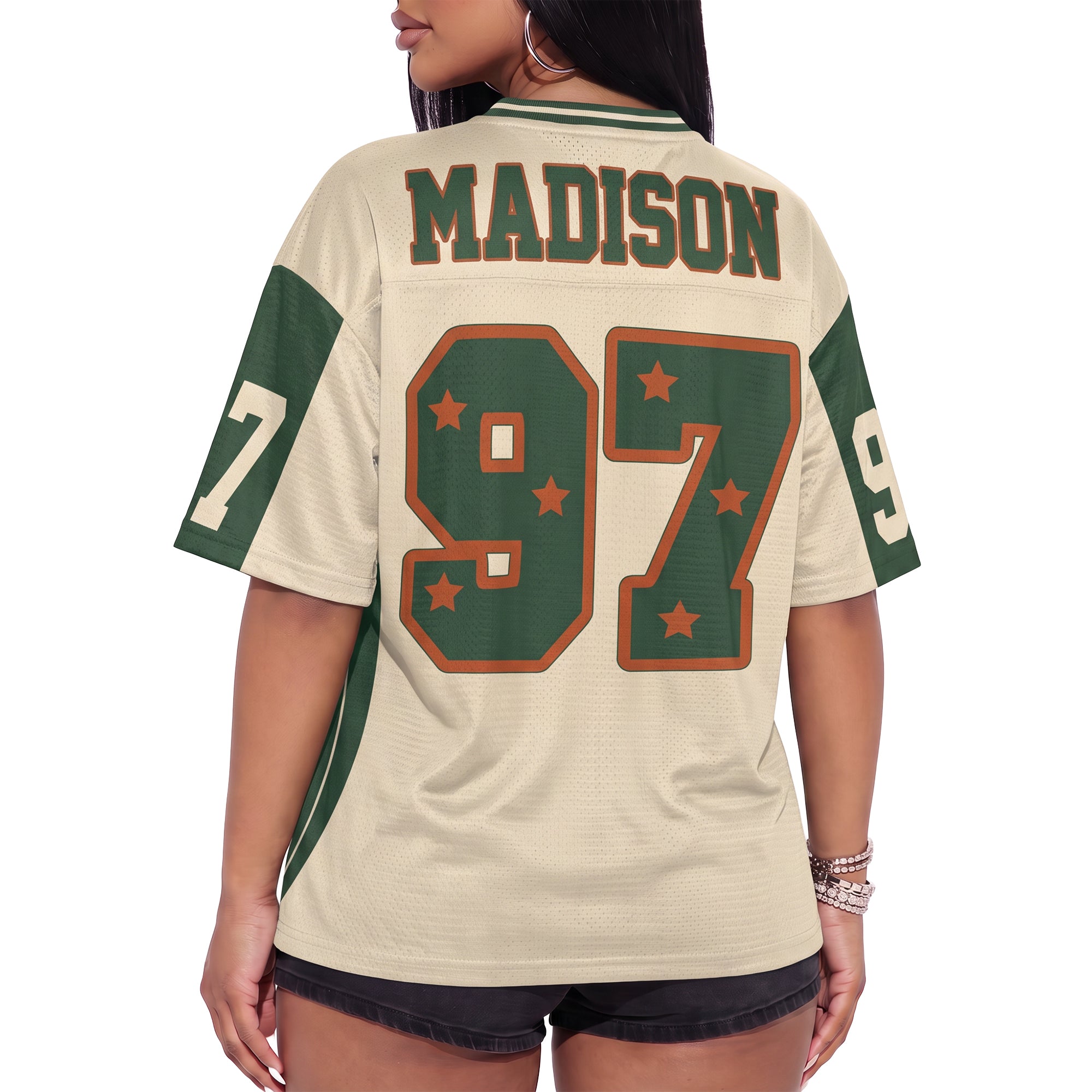 Custom Drop Shoulder Football Jersey Beige Green Star - Design Your Own