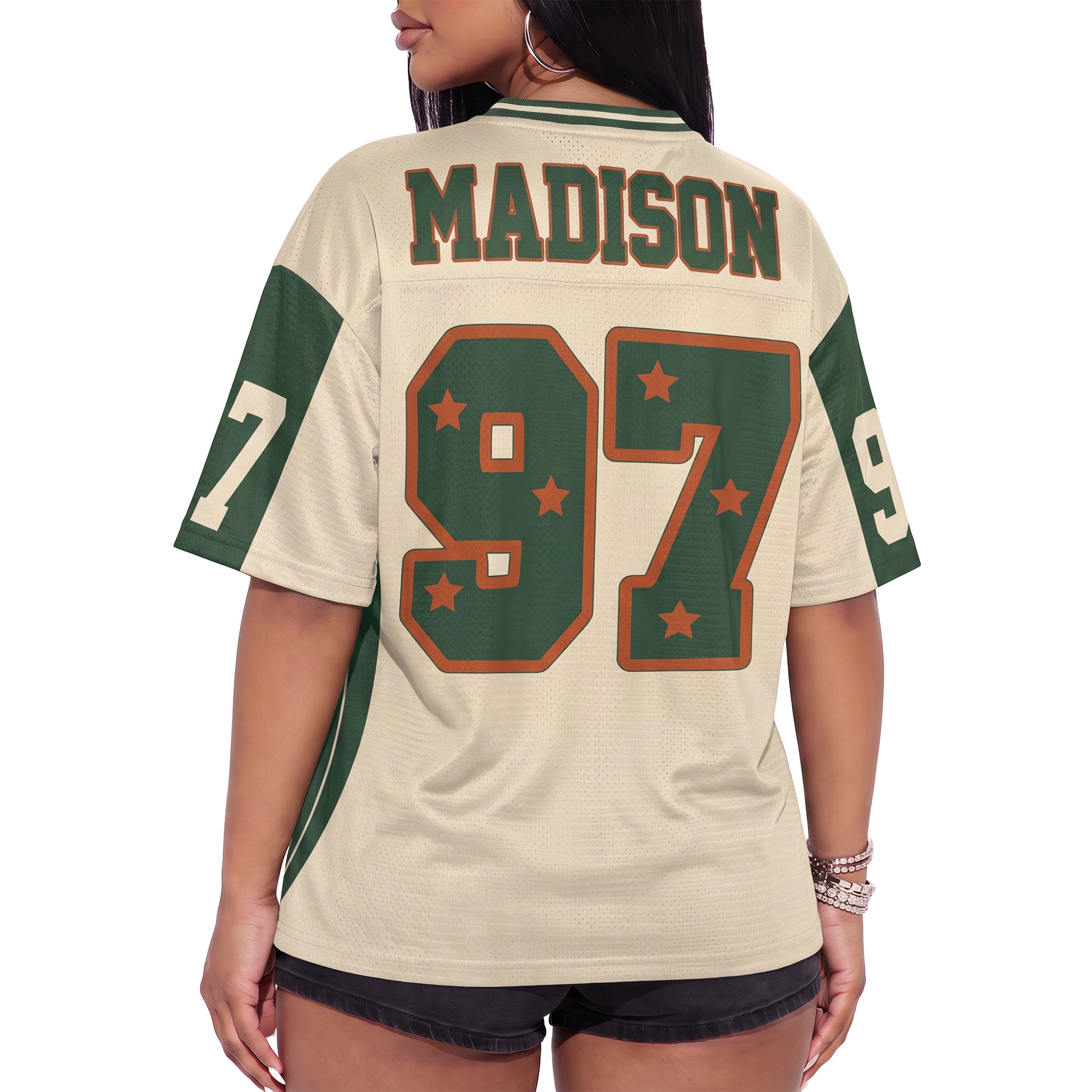 Custom Drop Shoulder Football Jersey Beige Green Star - Design Your Own
