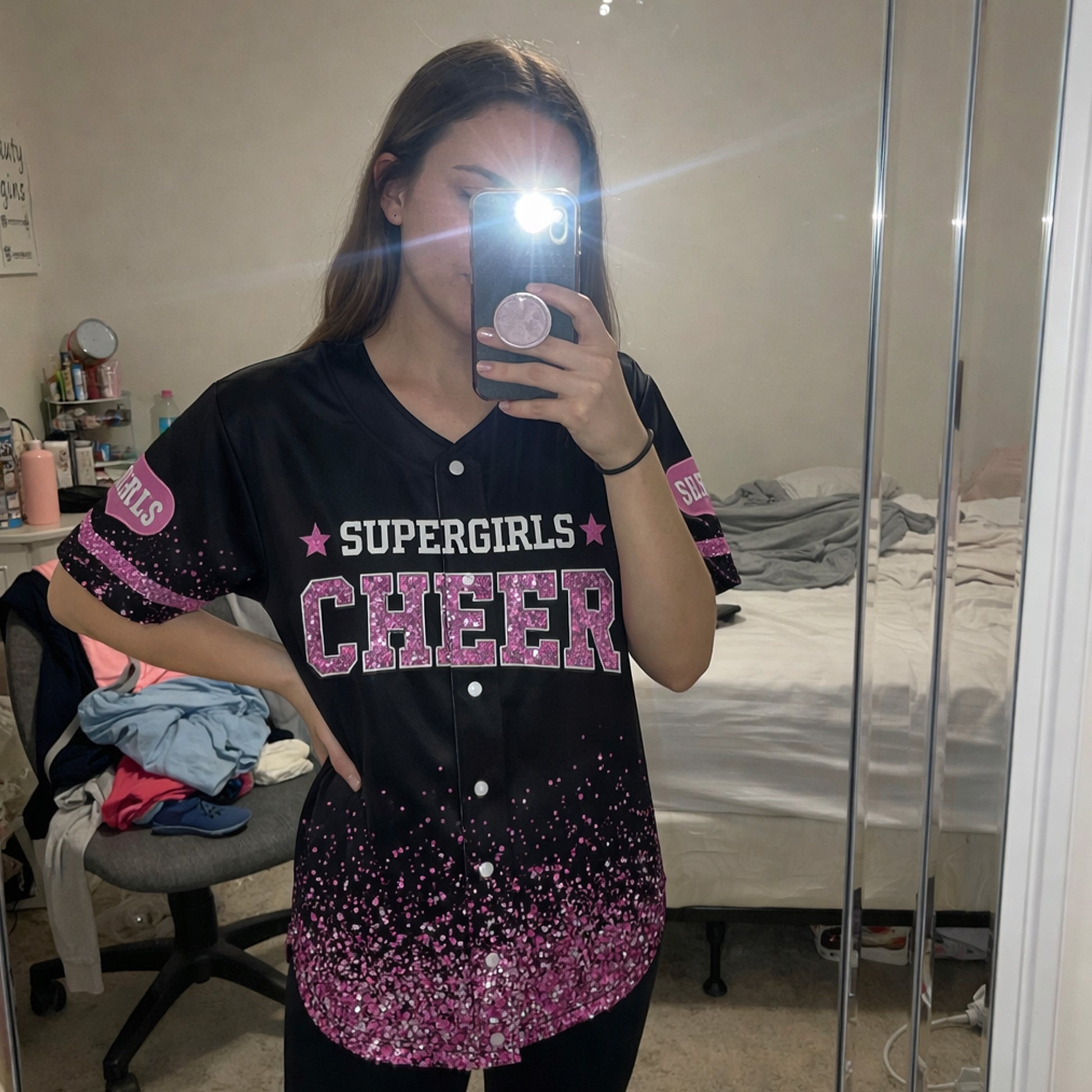 Custom Cheer Baseball Jersey Star Design Pink - Design Your Own