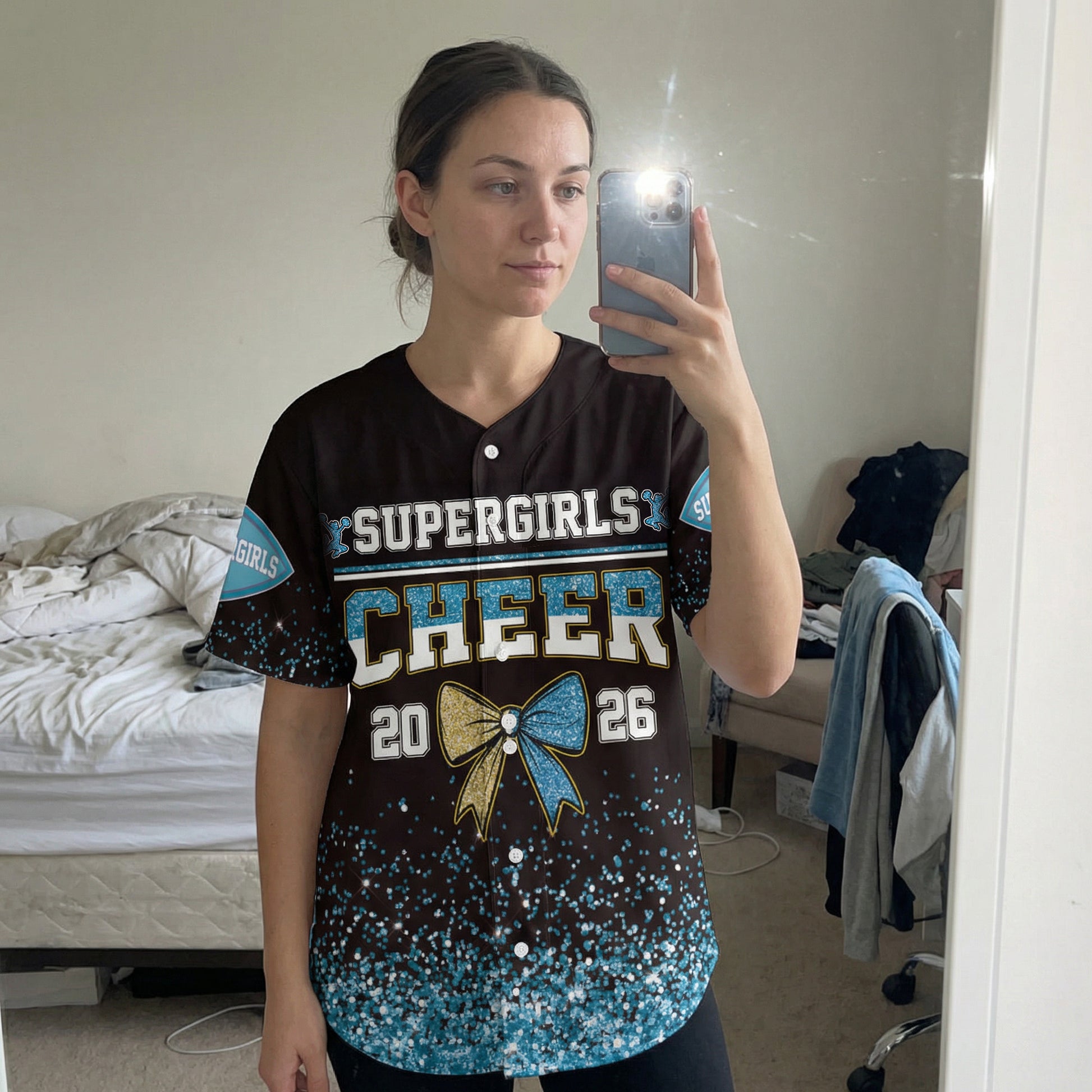 Custom Cheer Baseball Jersey Bow Design Green and Pink - Design Your Own