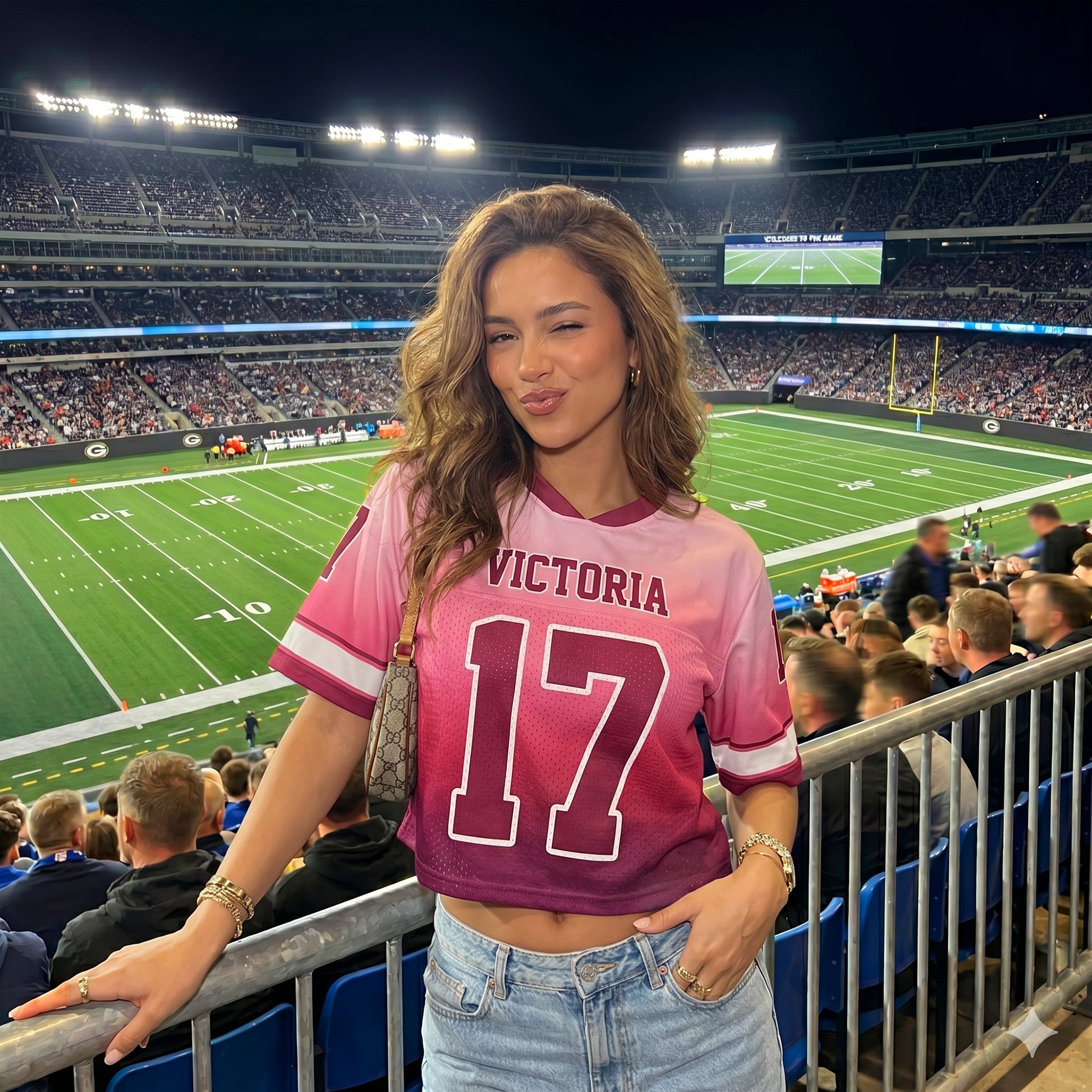 Custom Women's Crop Football Jersey Cherry and Light Pink Gradient - Design Your Own