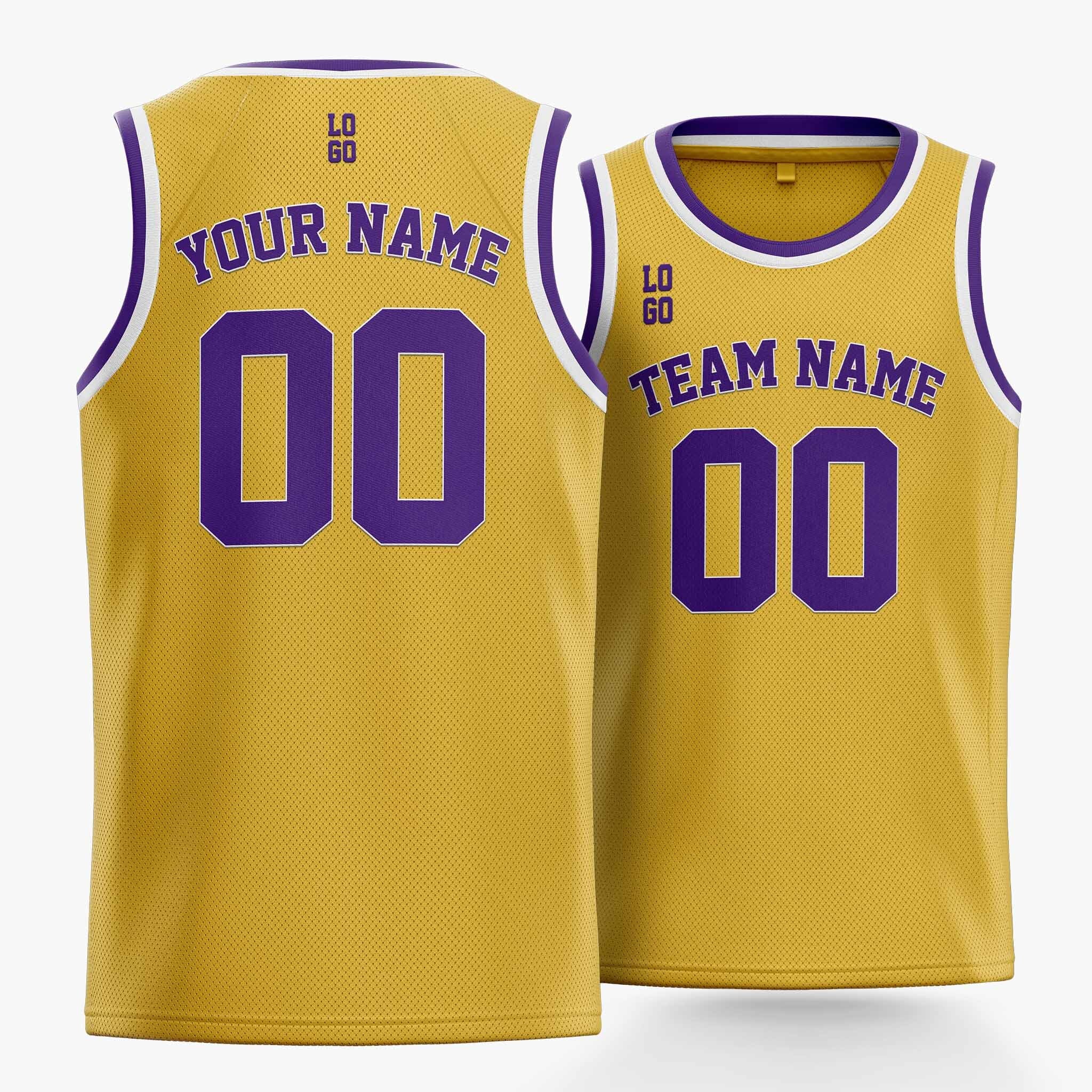 Custom Basketball Jersey Yellow White and Purple - Design Your Own