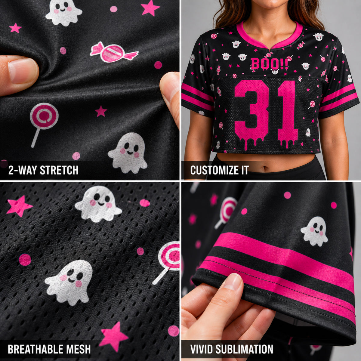 Custom Halloween Women's Crop Football Jersey Claw Scratch - Design Your Own