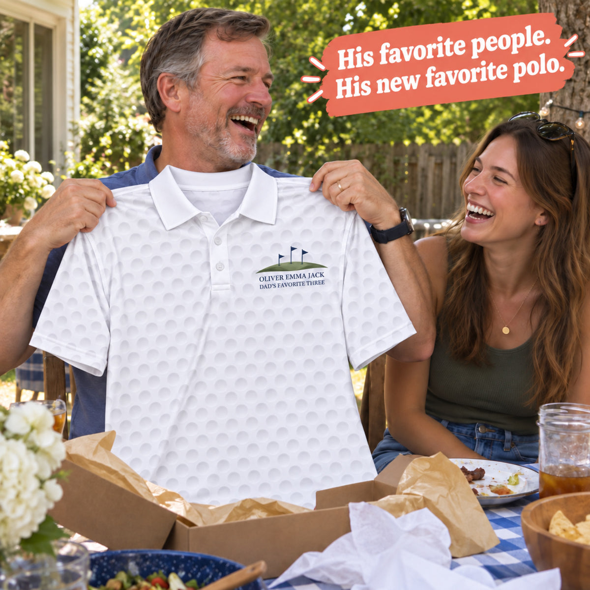 Custom Dimple Pattern Golf Polo - Add Your Name and Text