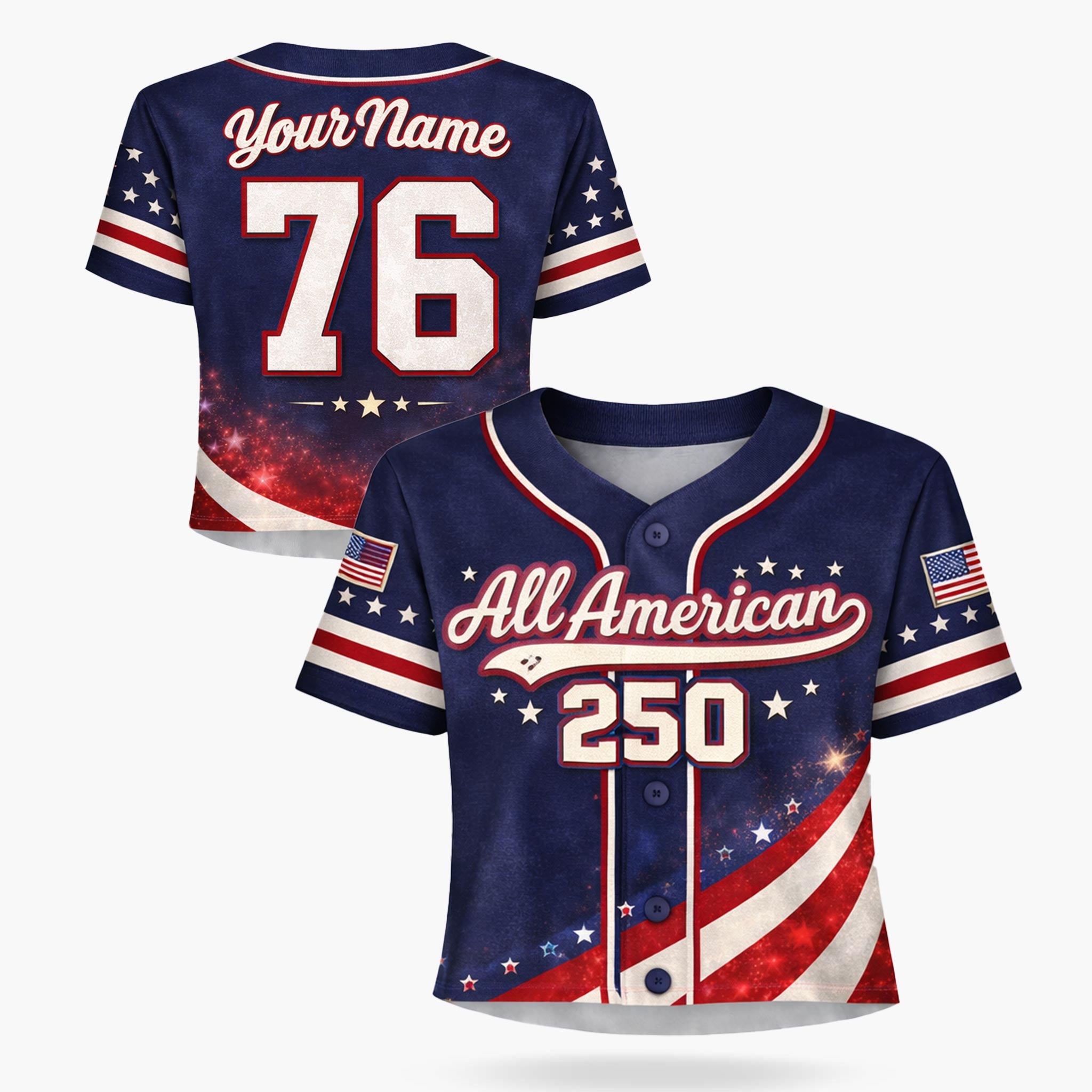Custom USA 250th Anniversary Crop Baseball Jersey All American 250 - Design Your Own