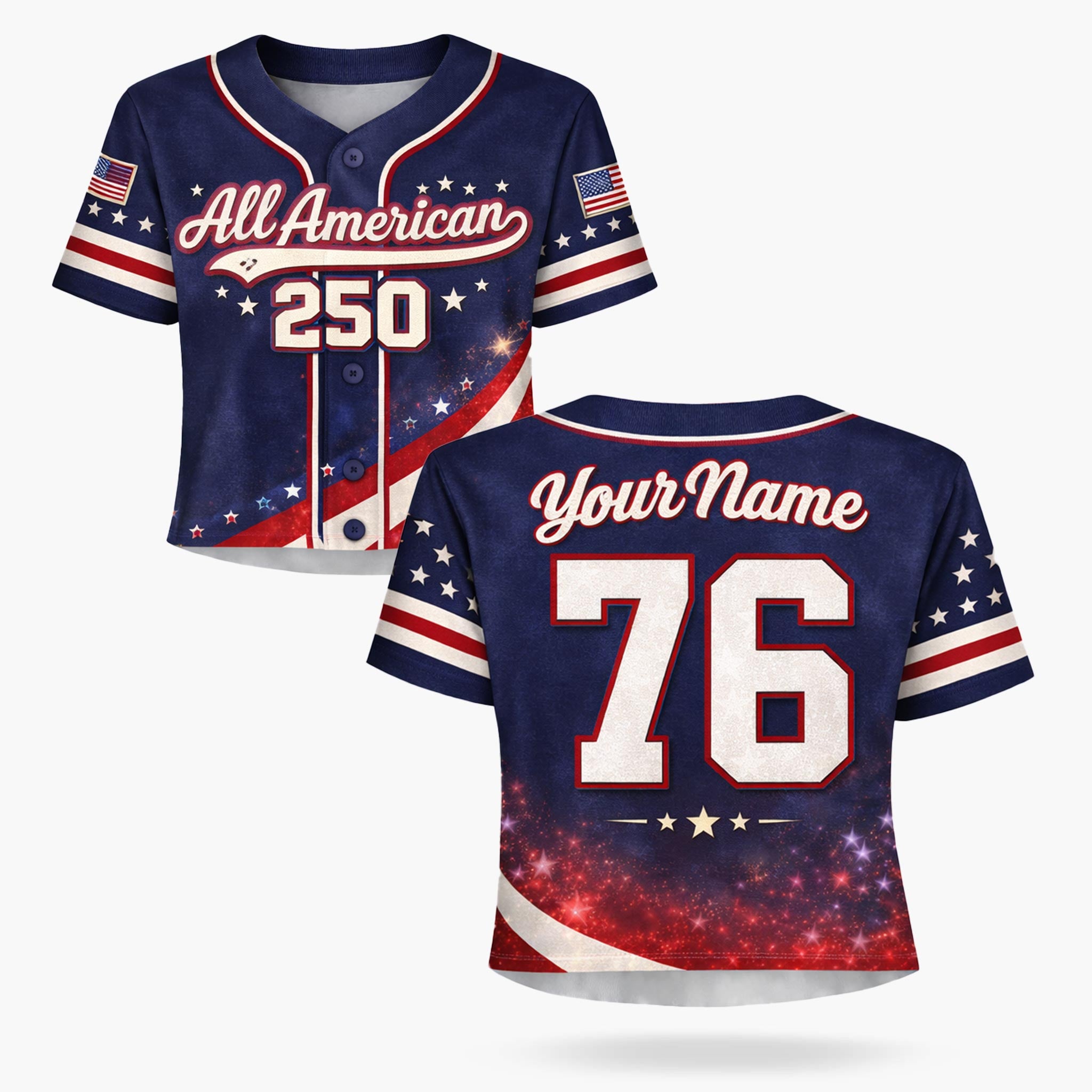 Custom USA 250th Anniversary Crop Baseball Jersey All American 250 - Design Your Own