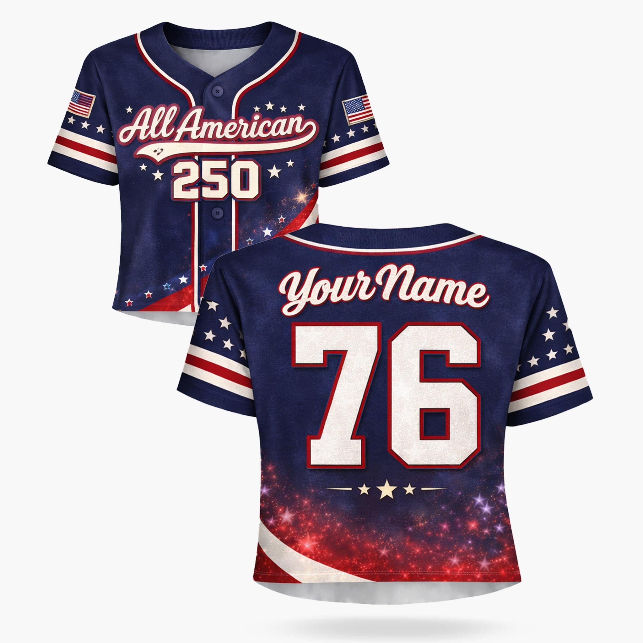 Custom USA 250th Anniversary Crop Baseball Jersey All American 250 - Design Your Own