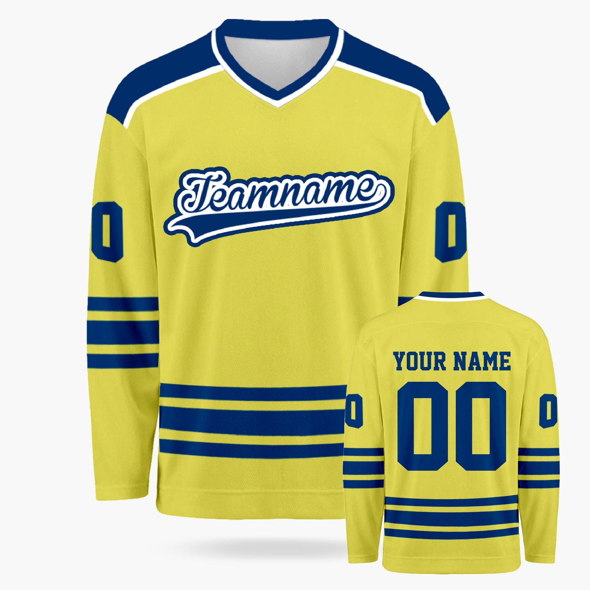 Custom Hockey Jersey Yellow and Navy - Design Your Own