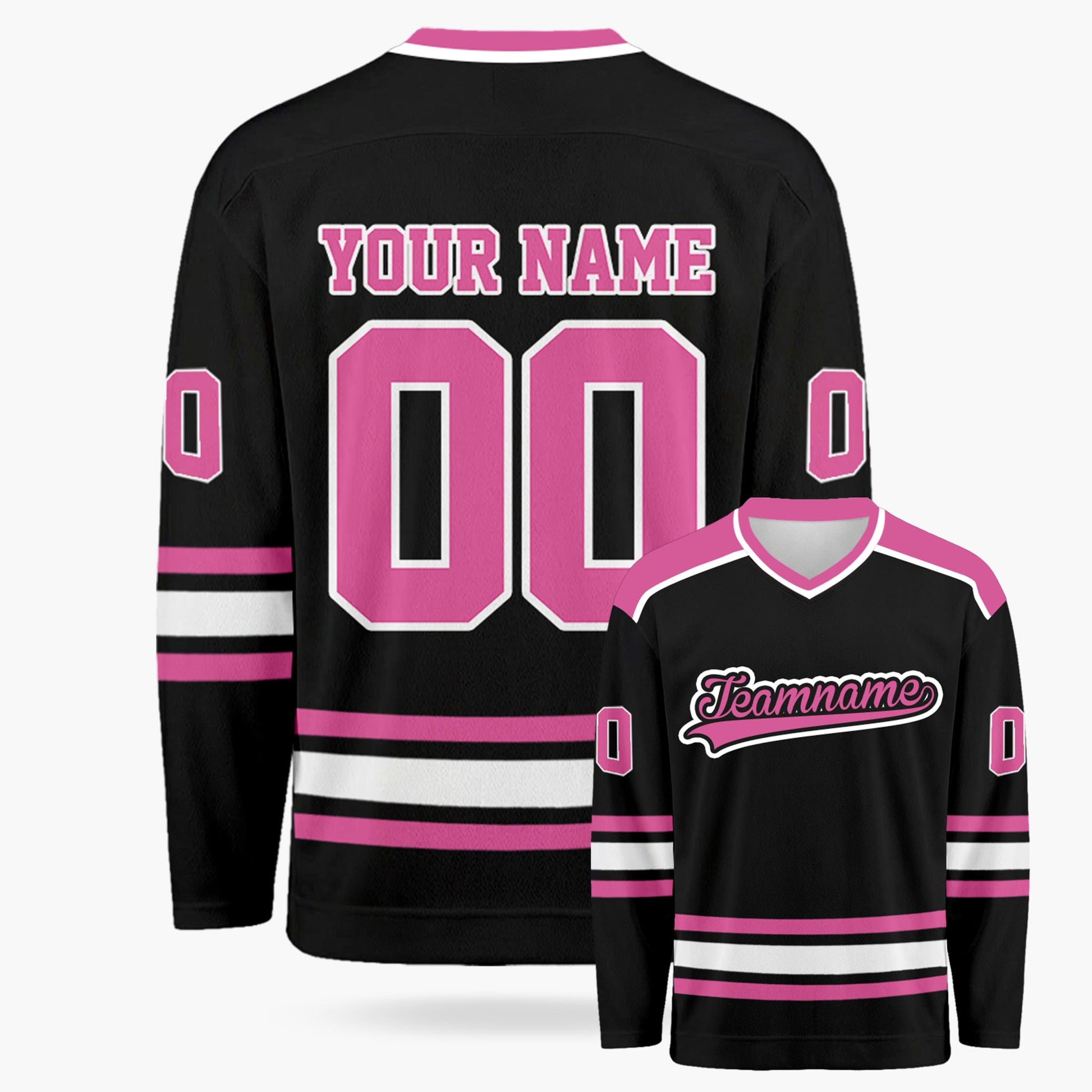 Custom Hockey Jersey Black and Pink - Design Your Own