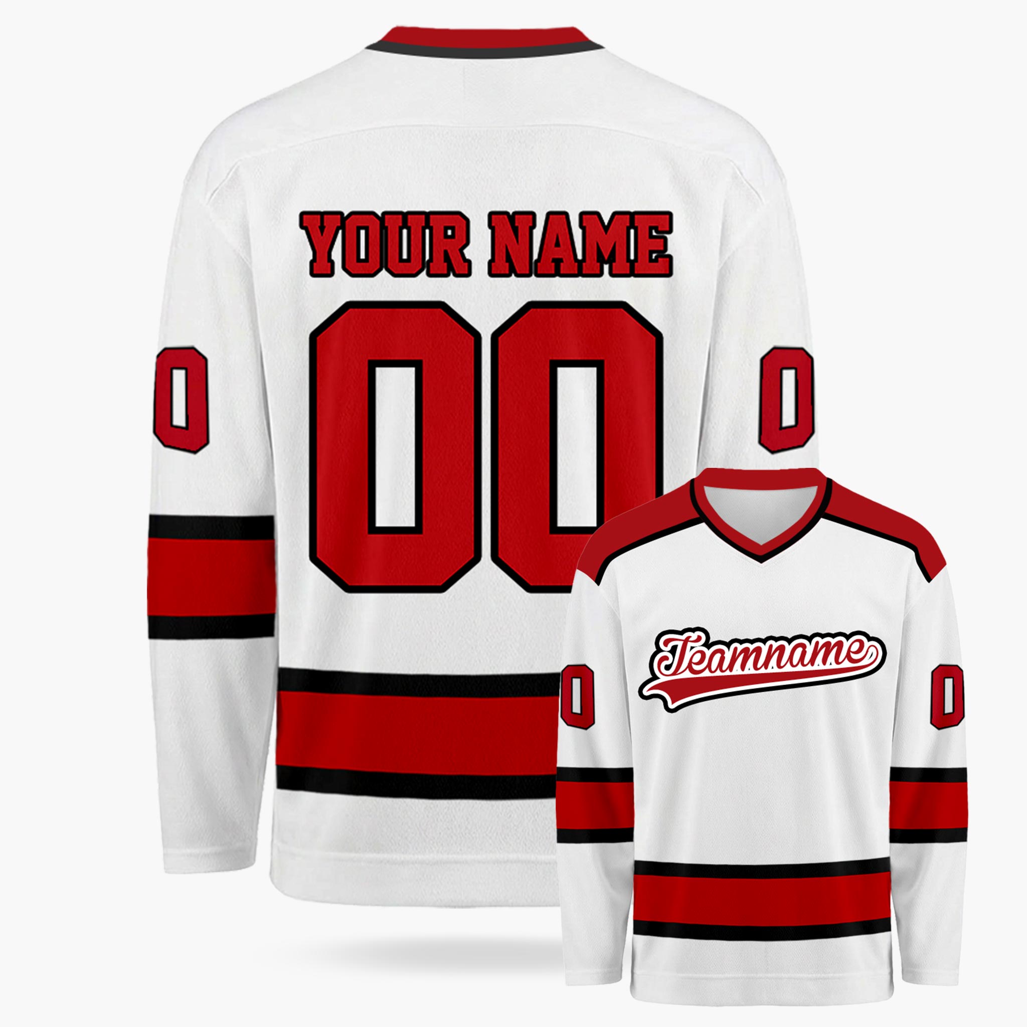 Custom Hockey Jersey White and Cherry - Design Your Own