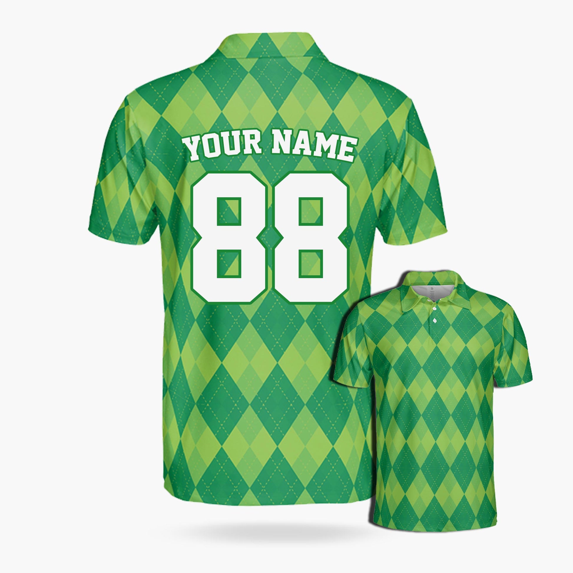 Custom St. Patrick's Day Golf Polo Emerald Argyle - Design Your Own
