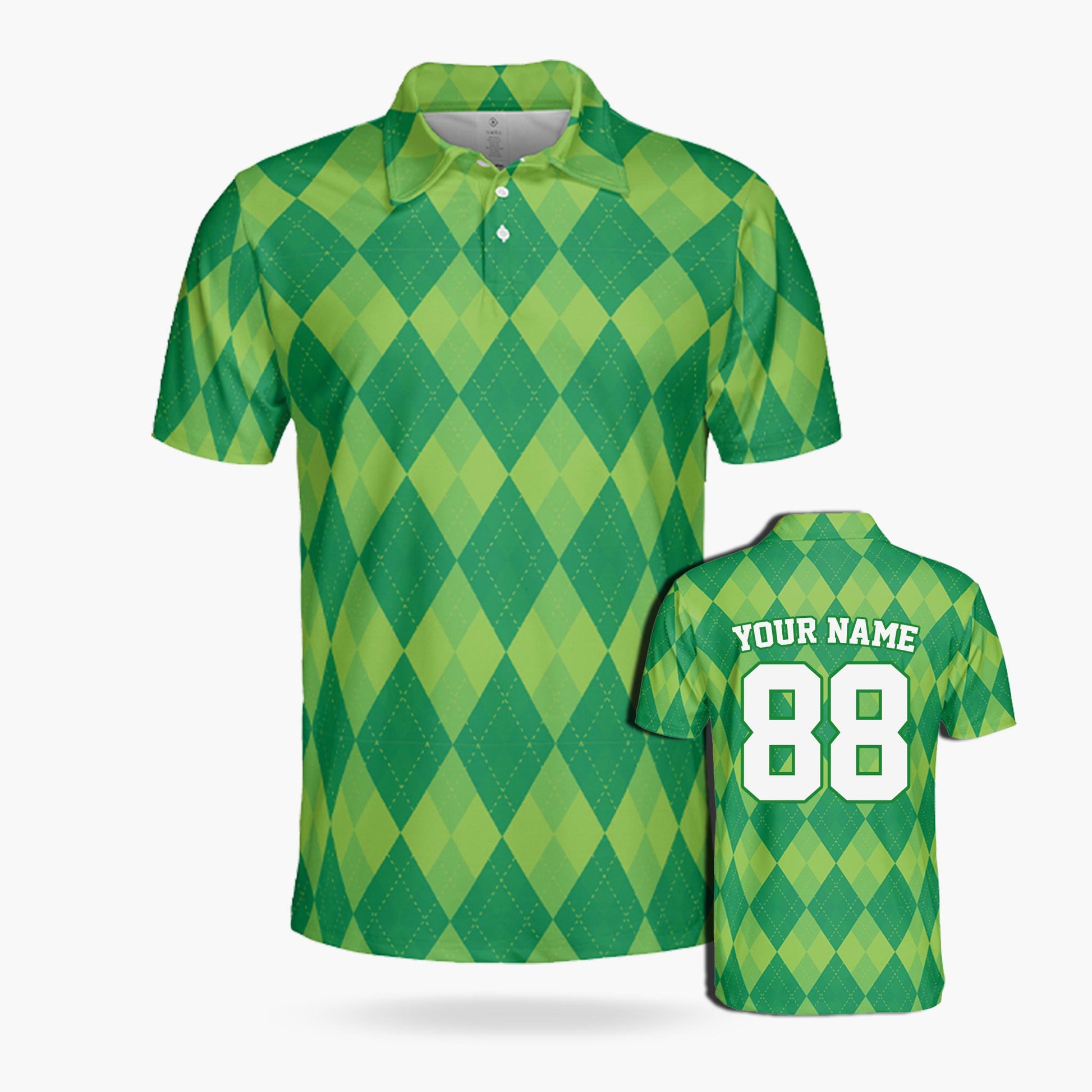 Custom St. Patrick's Day Golf Polo Emerald Argyle - Design Your Own