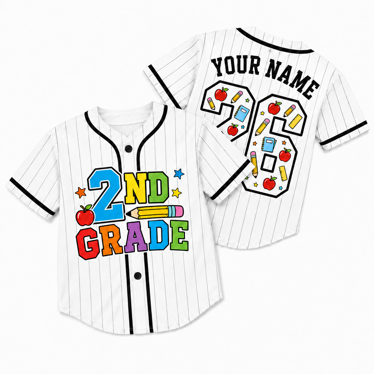 Custom Back to School Baseball Jersey Second Grade Design - Add Your Name and Number