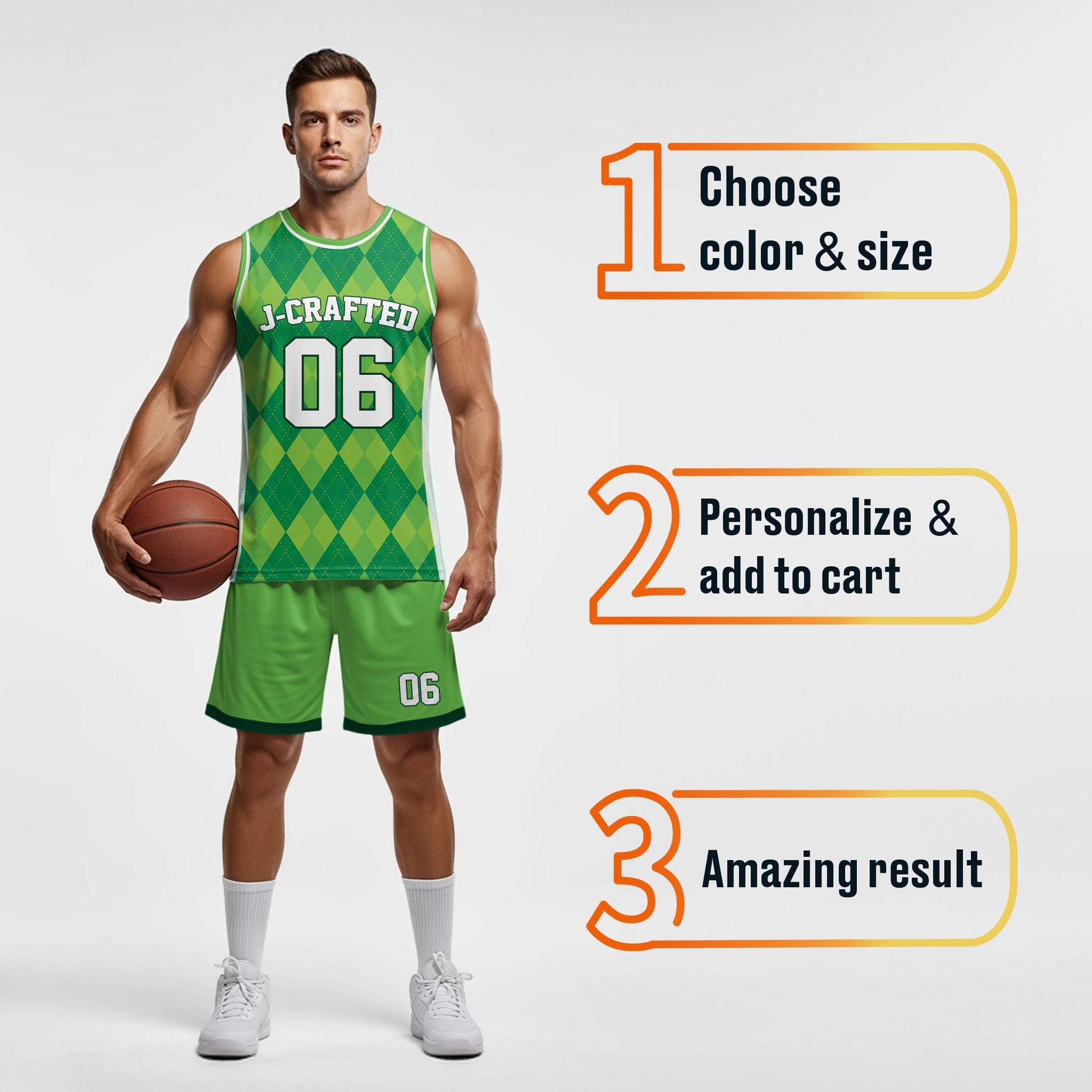 Custom St. Patrick's Day Basketball Jersey Emerald Argyle - Design Your Own