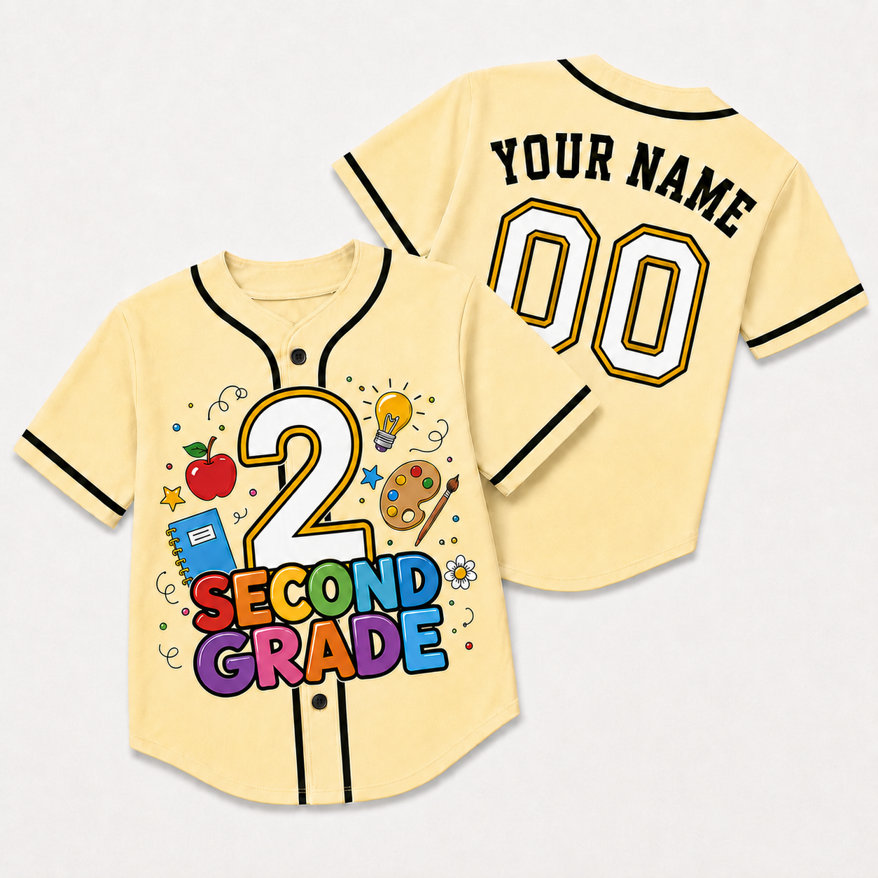 Custom First Day of School Baseball Jersey Second Grade Design - Add Your Name and Number