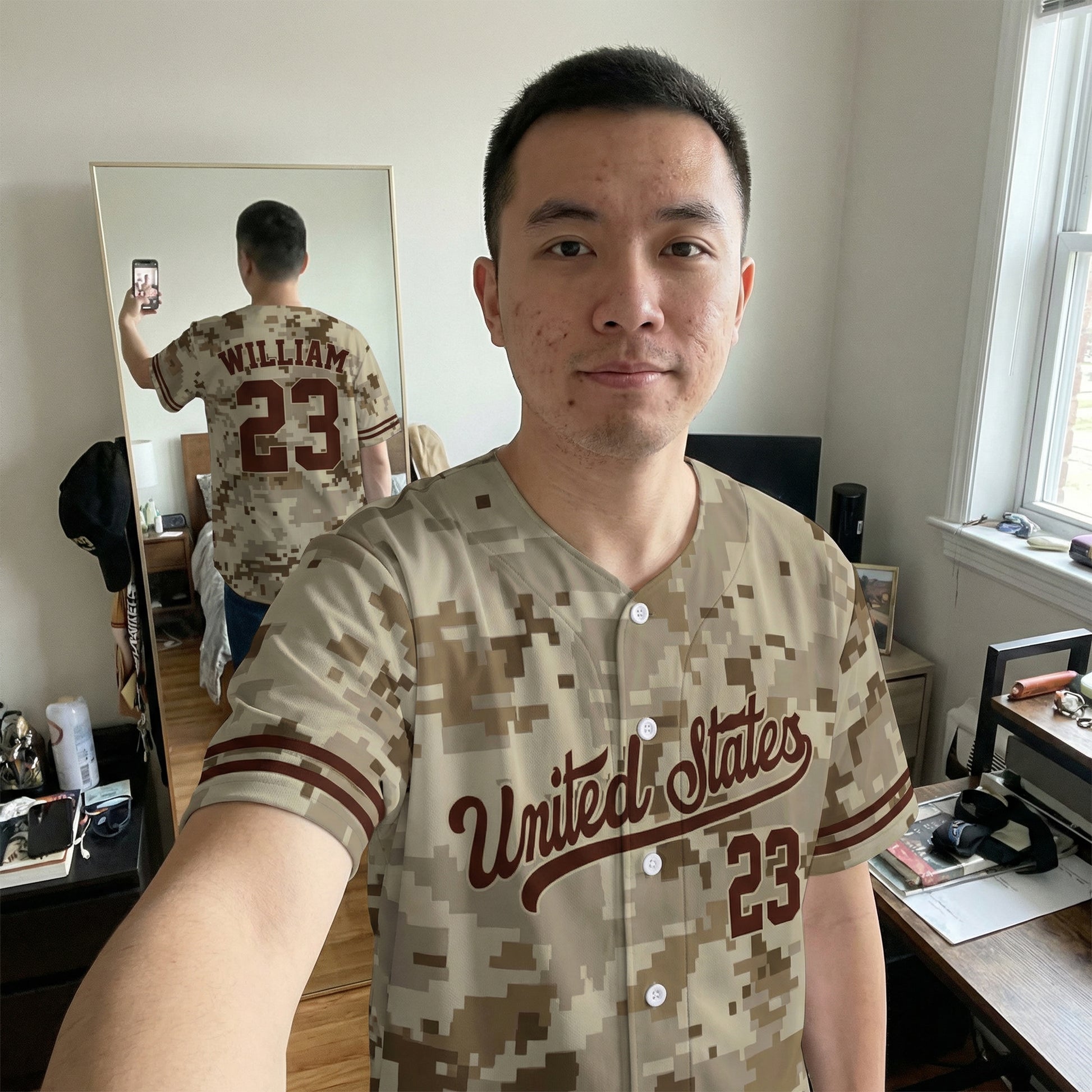 Custom Gray Digital Camo Baseball Jersey – Personalized Name Number