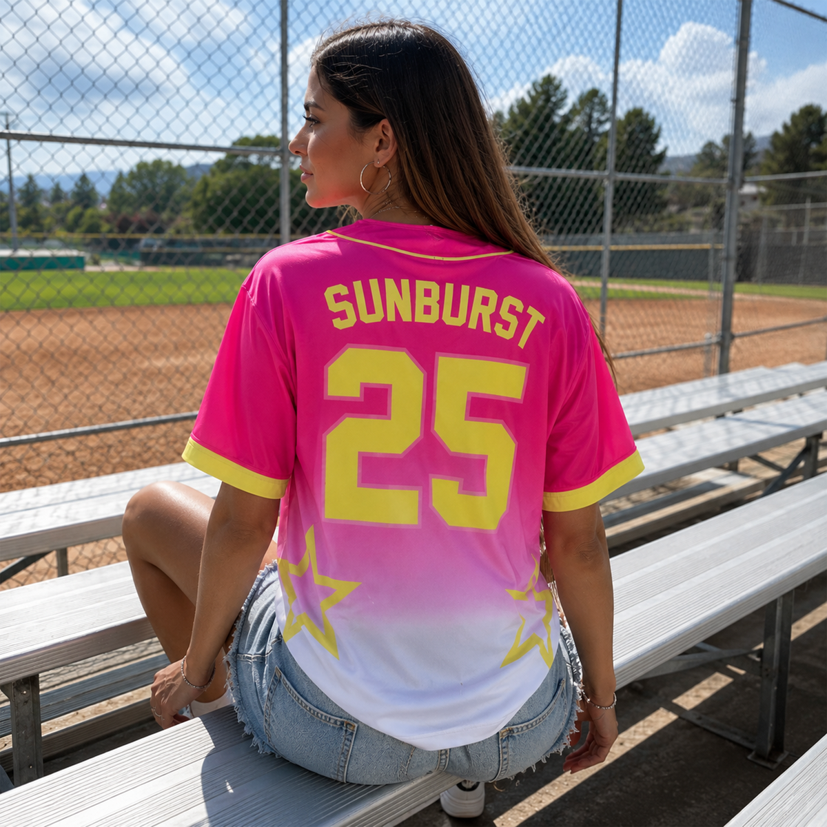 Custom Star Design Baseball Jersey Lime and Blue with Piping - Design Your Own