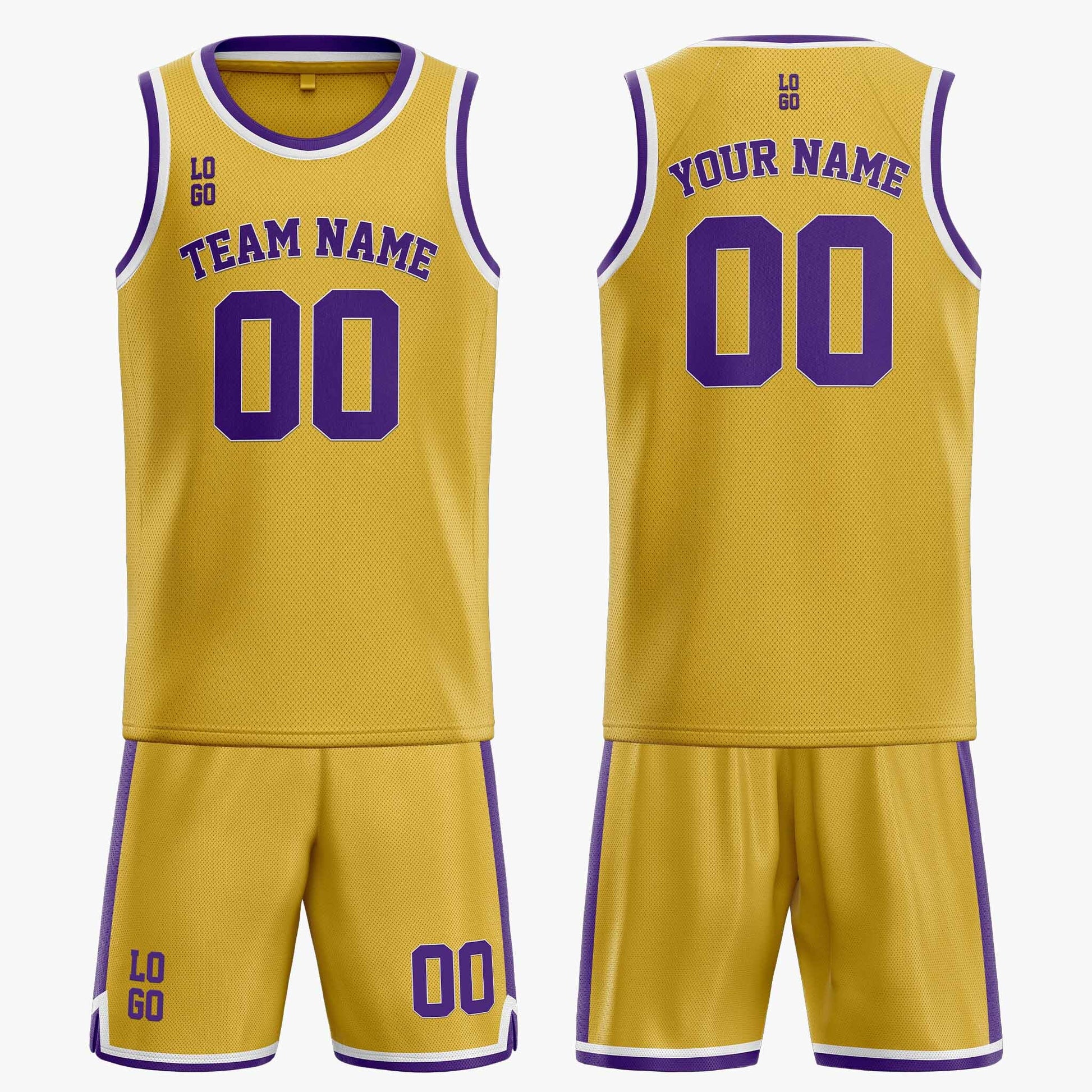 Custom Basketball Jersey Yellow White and Purple - Design Your Own