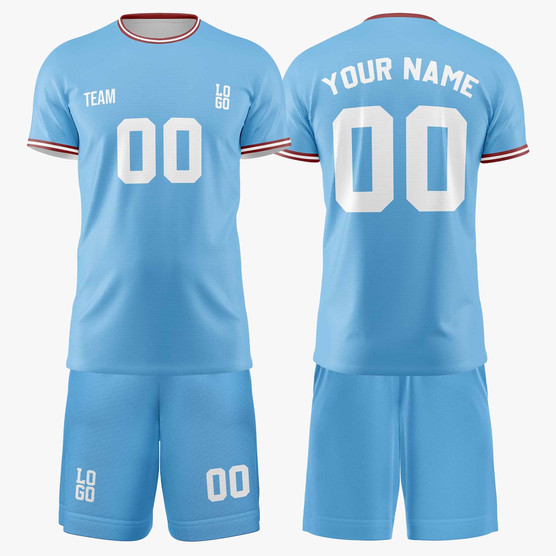 Custom Soccer Jersey Light Blue and White - Design Your Own
