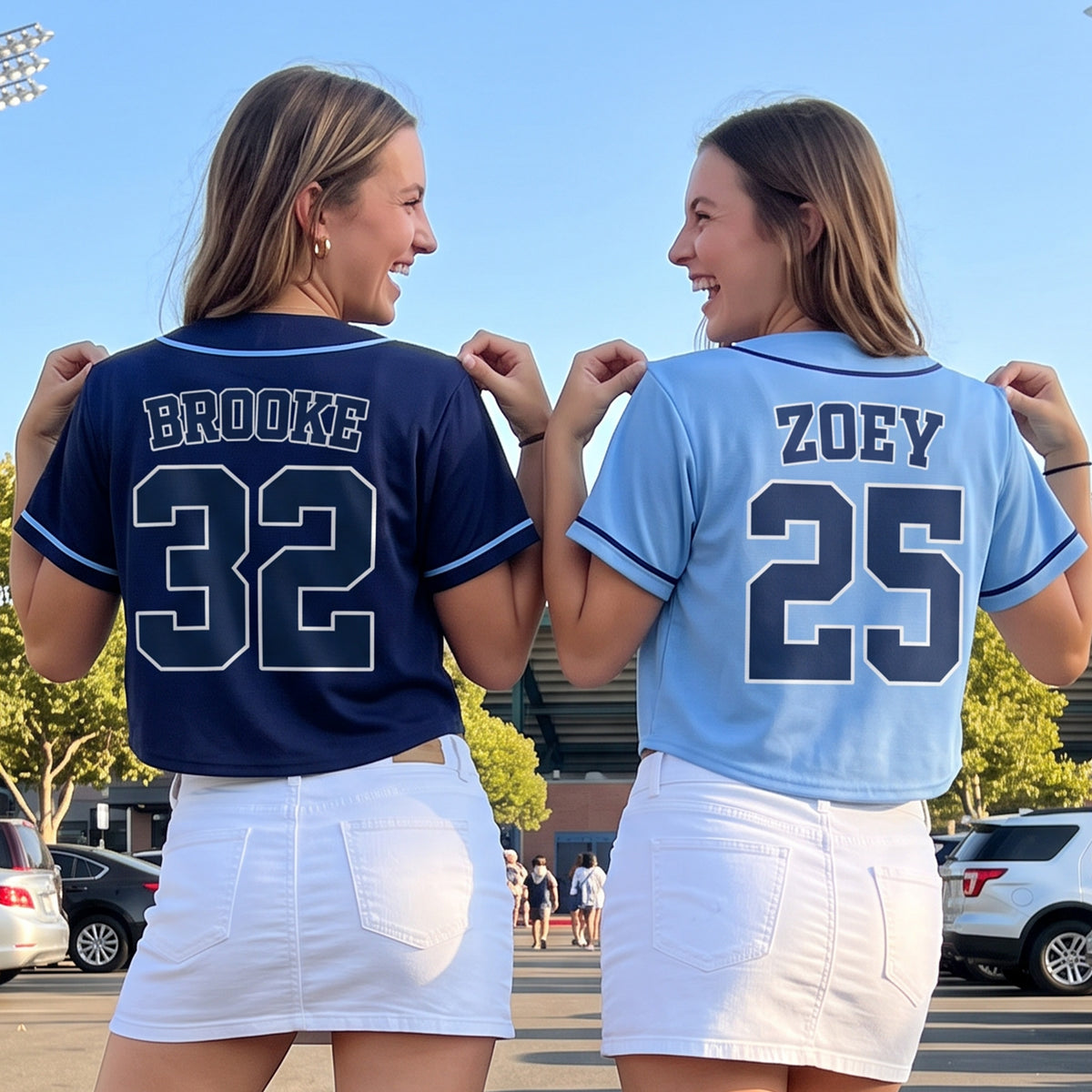 Custom Women's Crop Baseball Jersey Pink and Blue Gradient - Design Your Own