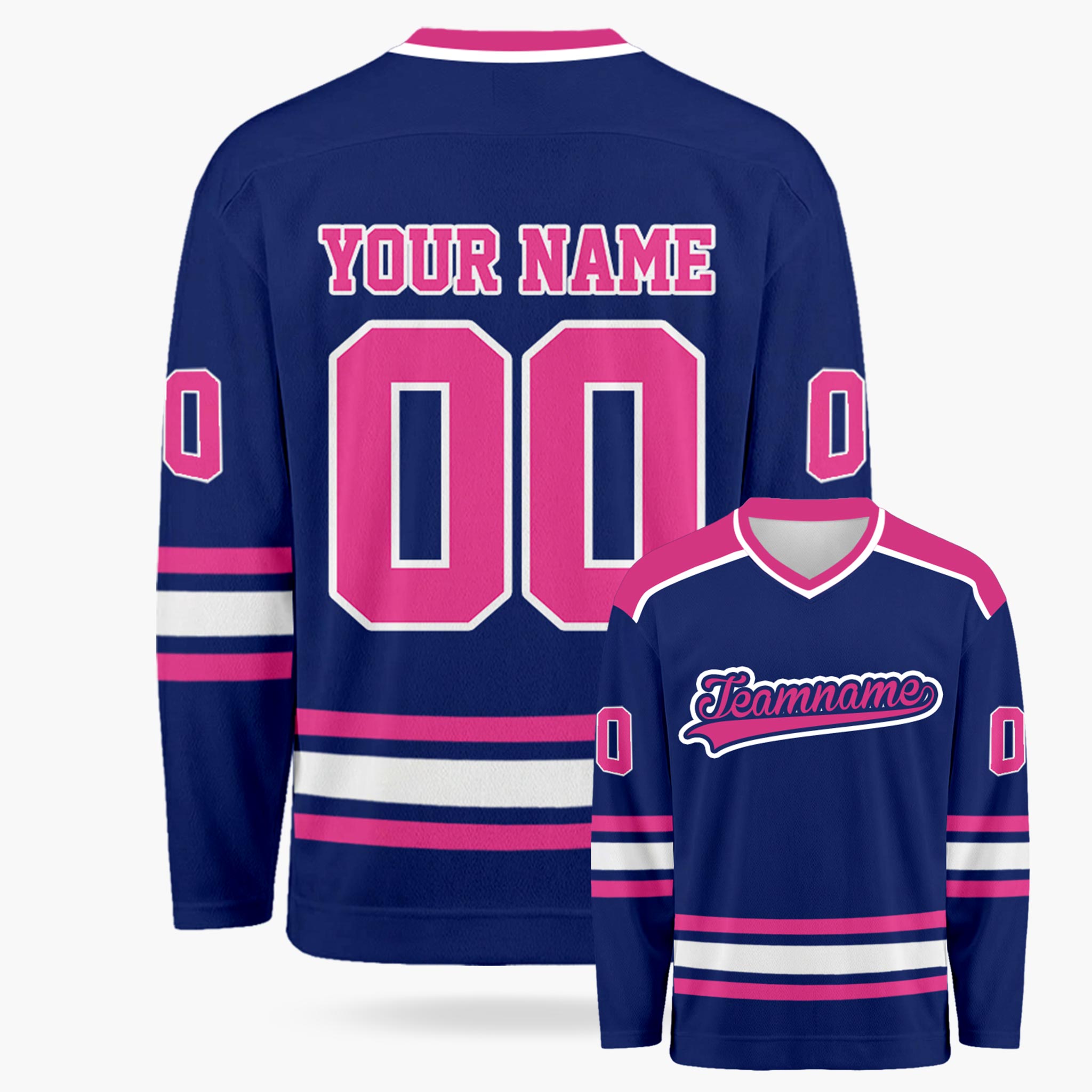 Custom Hockey Jersey Navy and Pink - Design Your Own