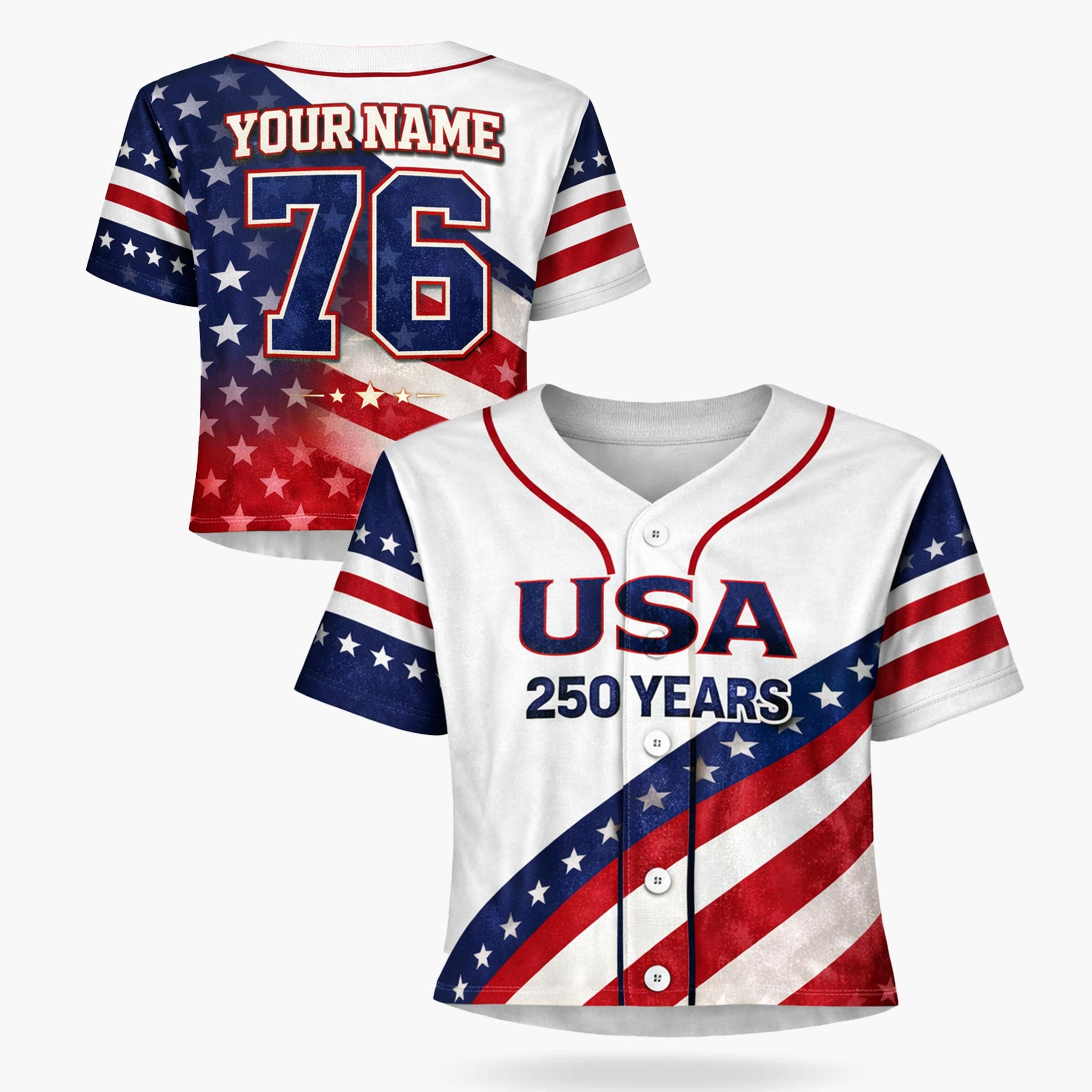 Custom USA 250th Anniversary Crop Baseball Jersey USA Diagonal Stars - Design Your Own
