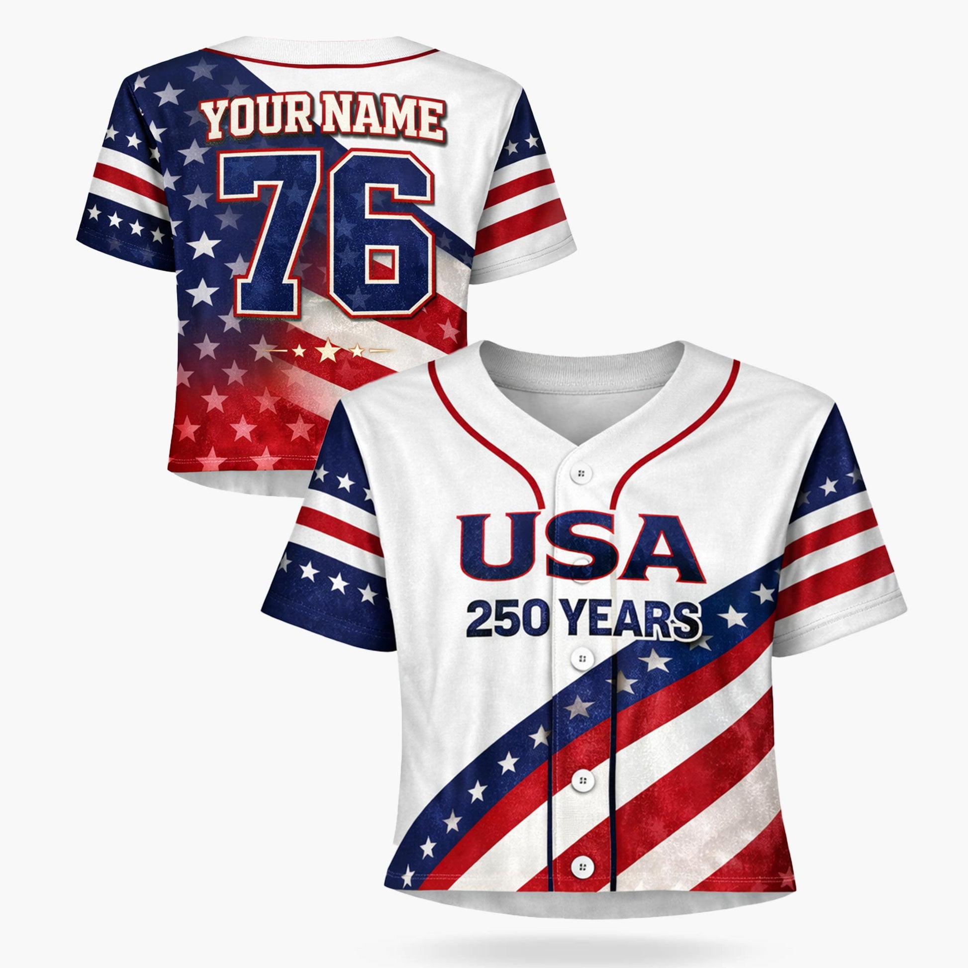 Custom USA 250th Anniversary Crop Baseball Jersey USA Diagonal Stars - Design Your Own