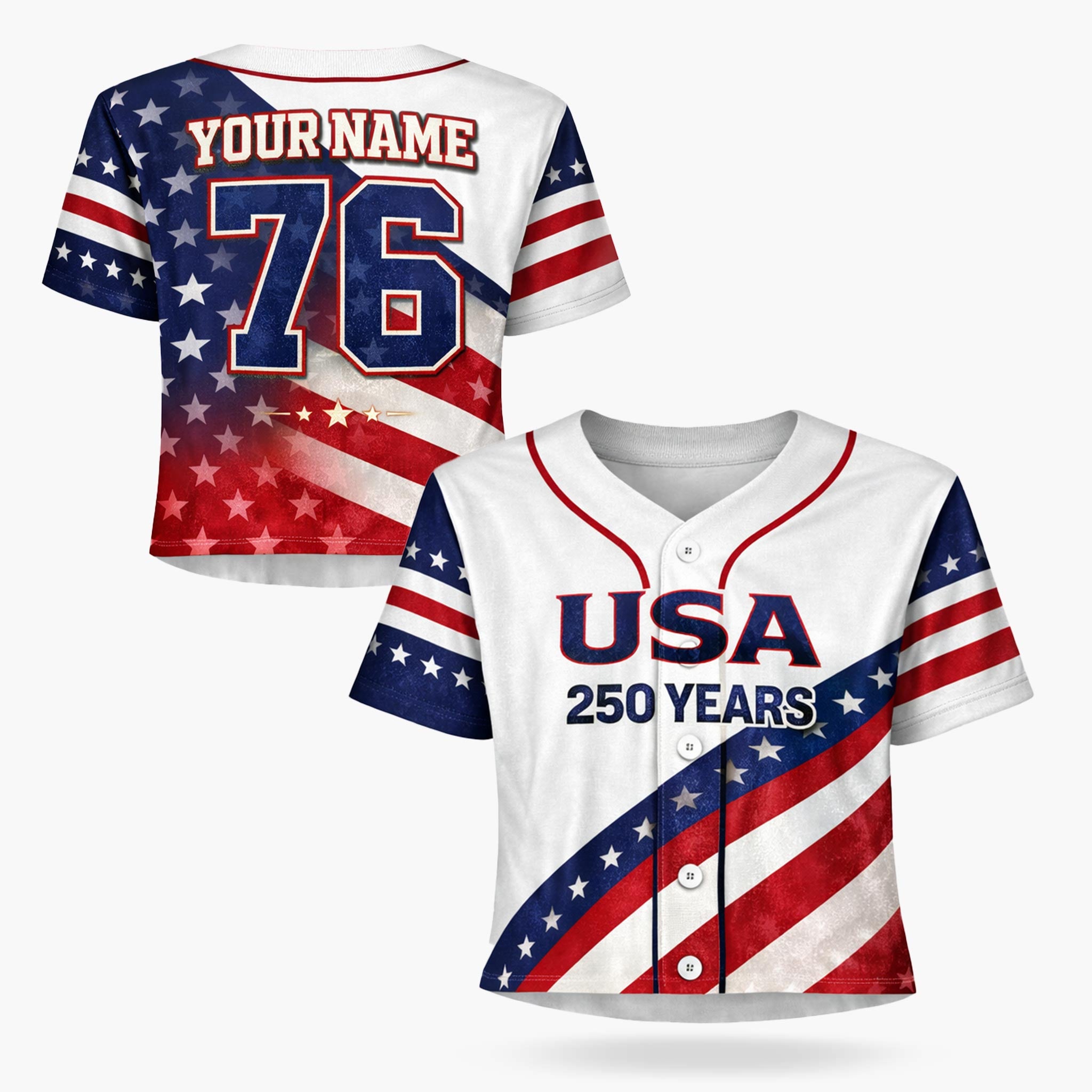 Custom USA 250th Anniversary Crop Baseball Jersey USA Diagonal Stars - Design Your Own