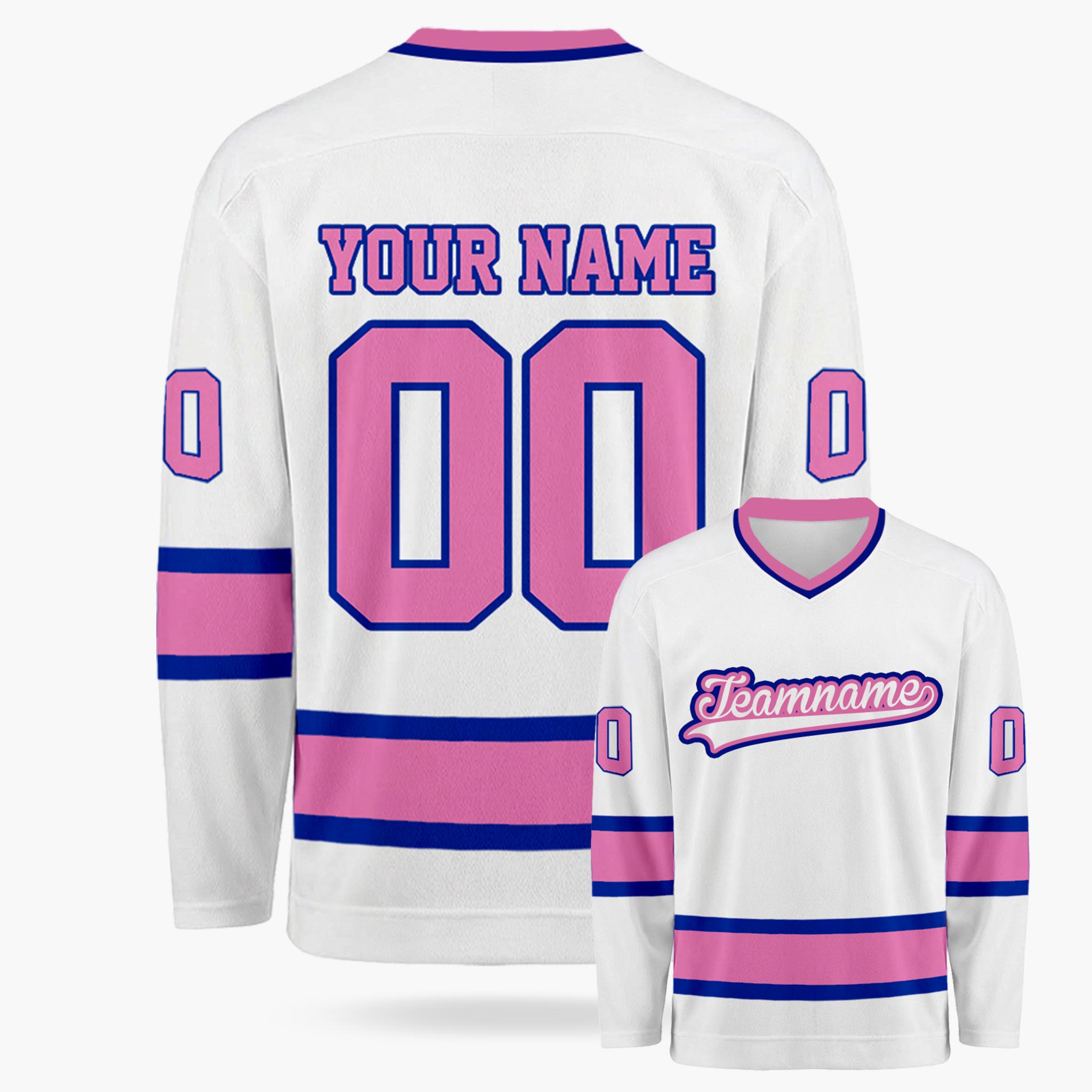 Custom Hockey Jersey White and Pink - Design Your Own