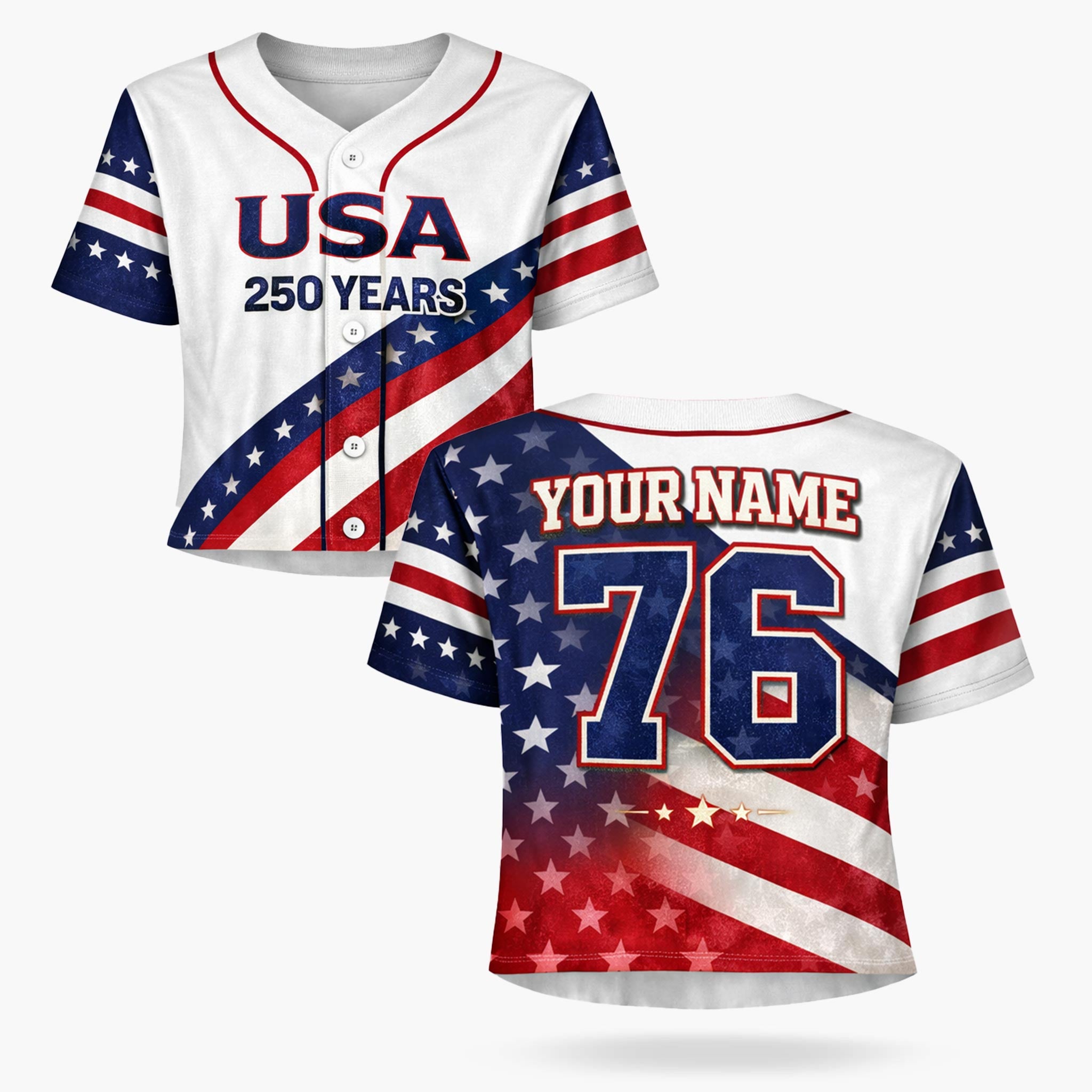 Custom USA 250th Anniversary Crop Baseball Jersey USA Diagonal Stars - Design Your Own