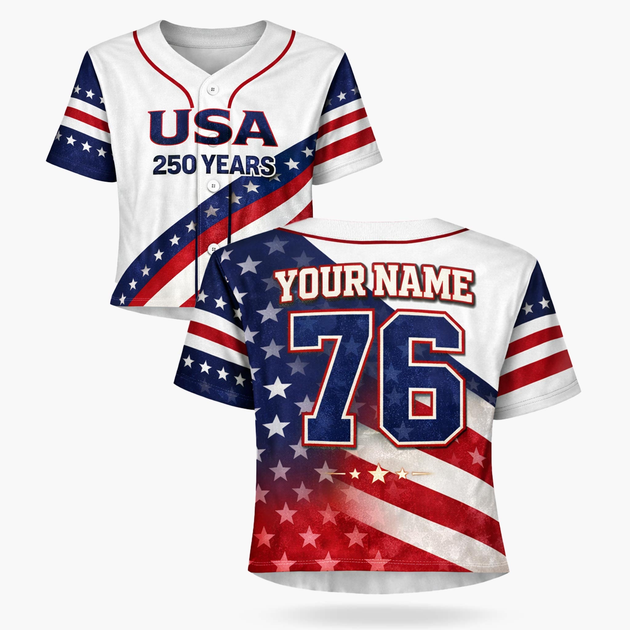 Custom USA 250th Anniversary Crop Baseball Jersey USA Diagonal Stars - Design Your Own