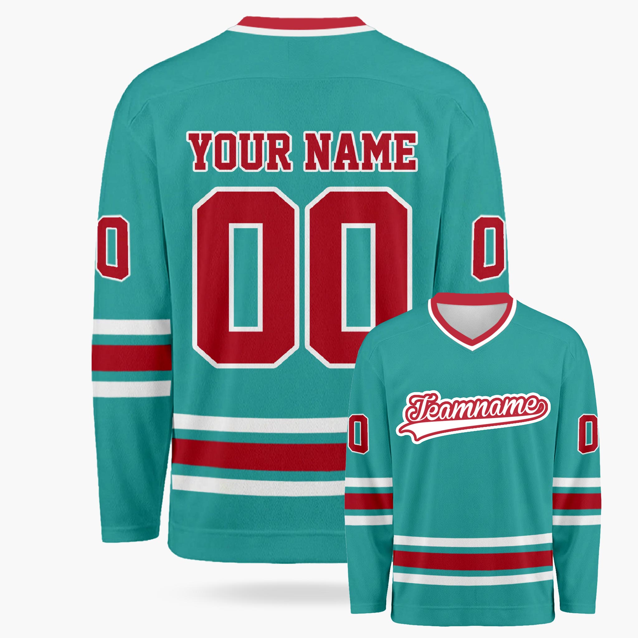 Custom Hockey Jersey Aqua and Cherry - Design Your Own