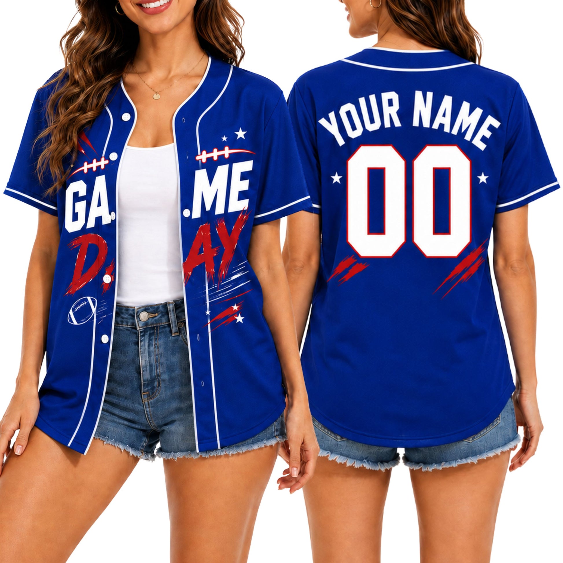 Custom Game Day Baseball Jersey Blue - Design Your Own