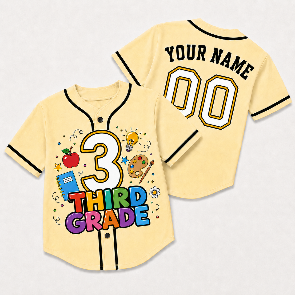 Custom First Day of School Baseball Jersey Third Grade Design - Add Your Name and Number