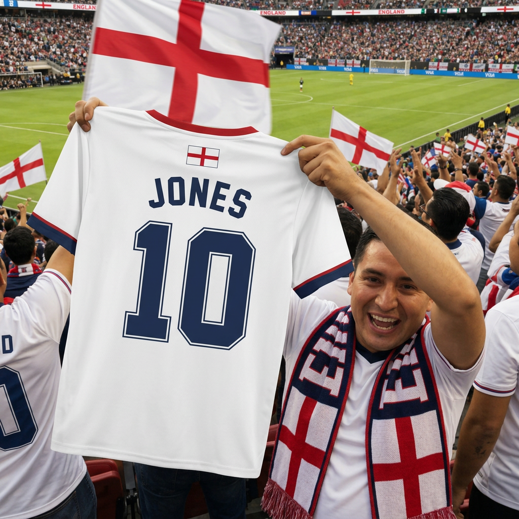 Custom England Soccer Jersey English Fan Classic White - Personalized Name Number