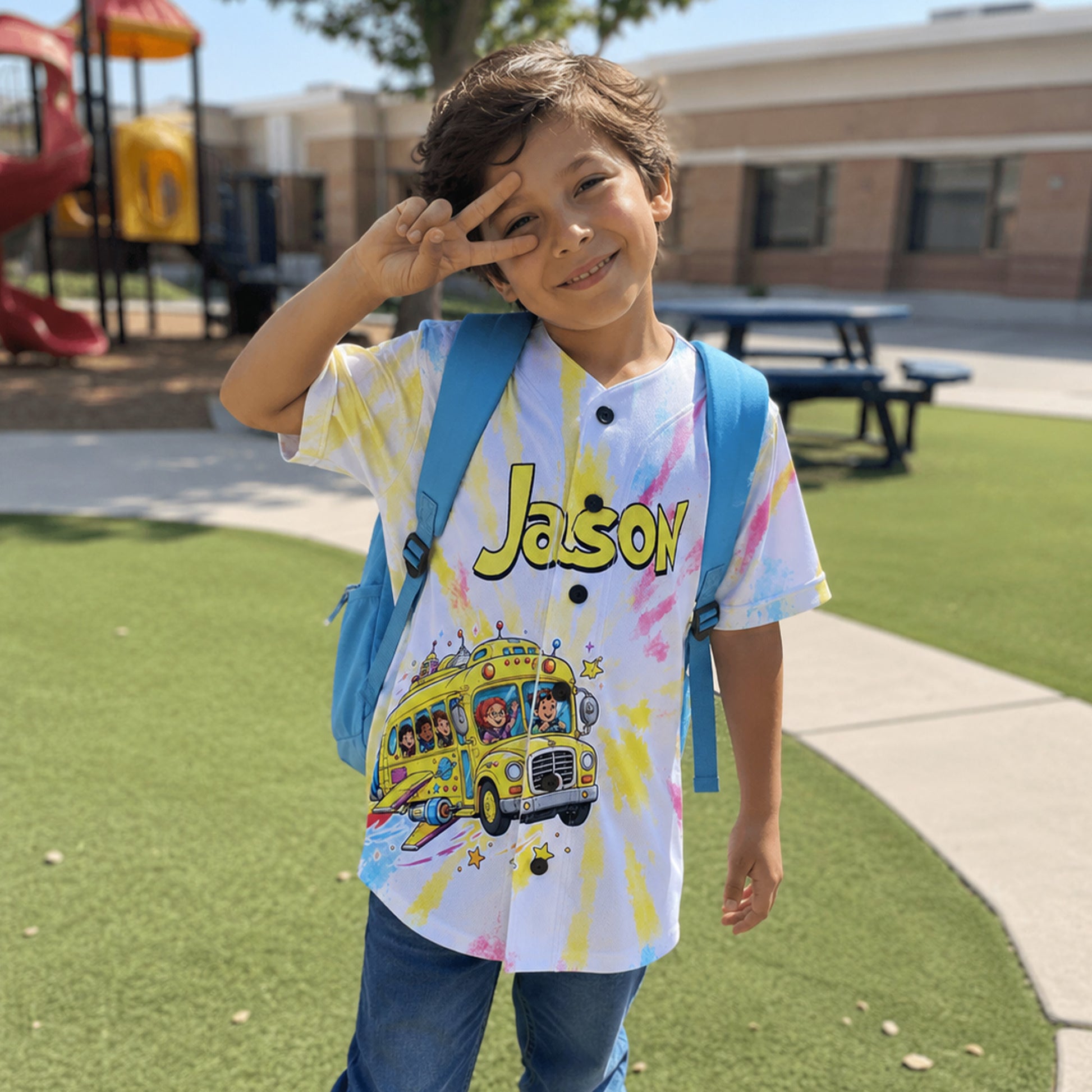 Custom School Bus Baseball Jersey Field Trip - Personalized Name Number