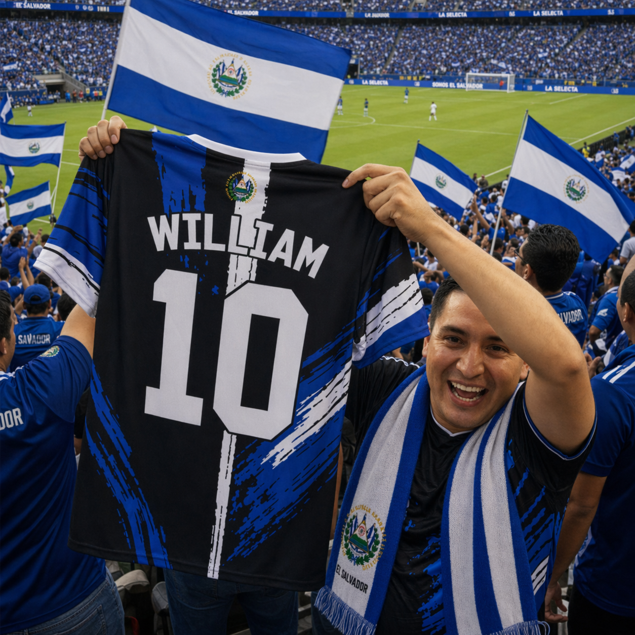 Custom El Salvador Soccer Jersey Salvadoran Fan Midnight Flame - Personalized Name Number