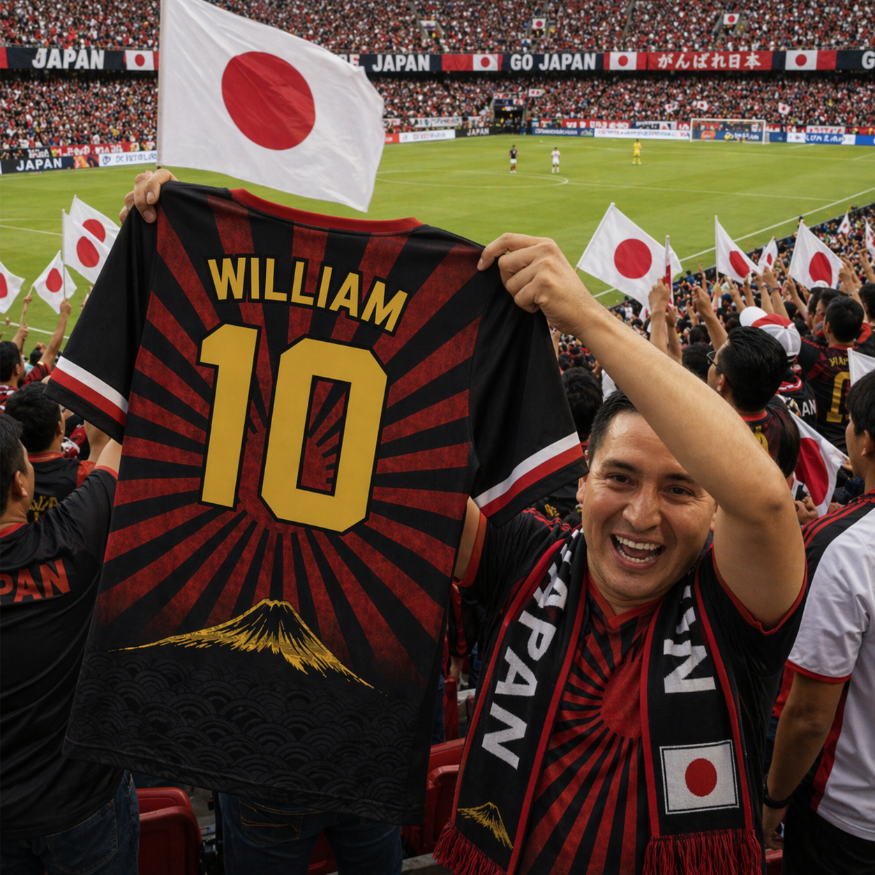 Custom Japan Soccer Jersey Japanese Fan Golden Sun - Personalized Name Number
