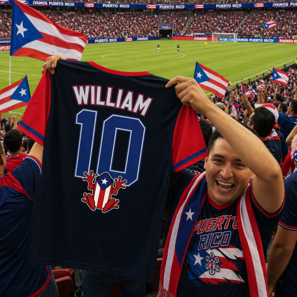 Custom Puerto Rico Soccer Jersey Puerto Rican Fan Classic Script – Personalized Name Number