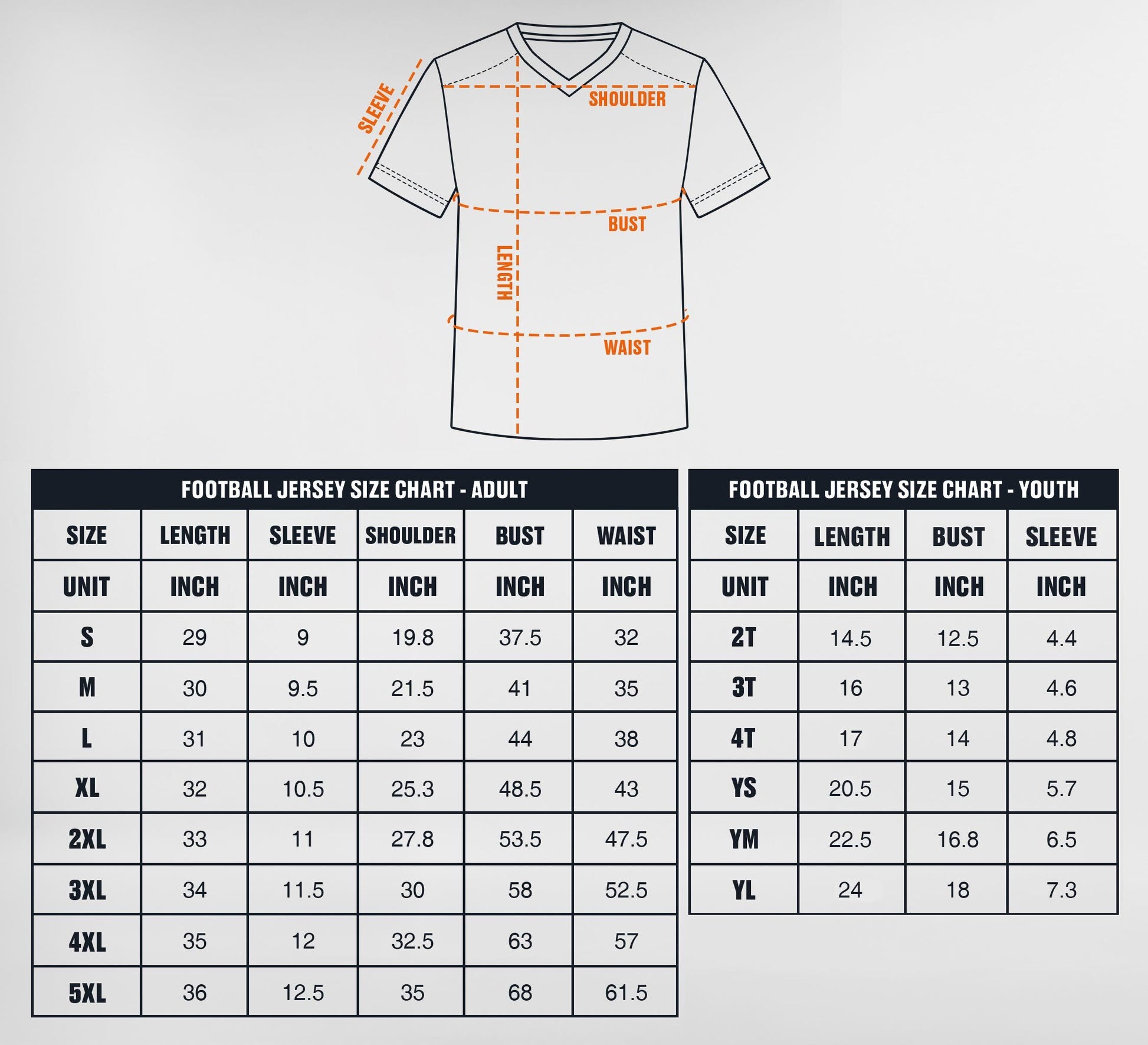 Custom Football Jersey White Navy and Orange - Design Your Own