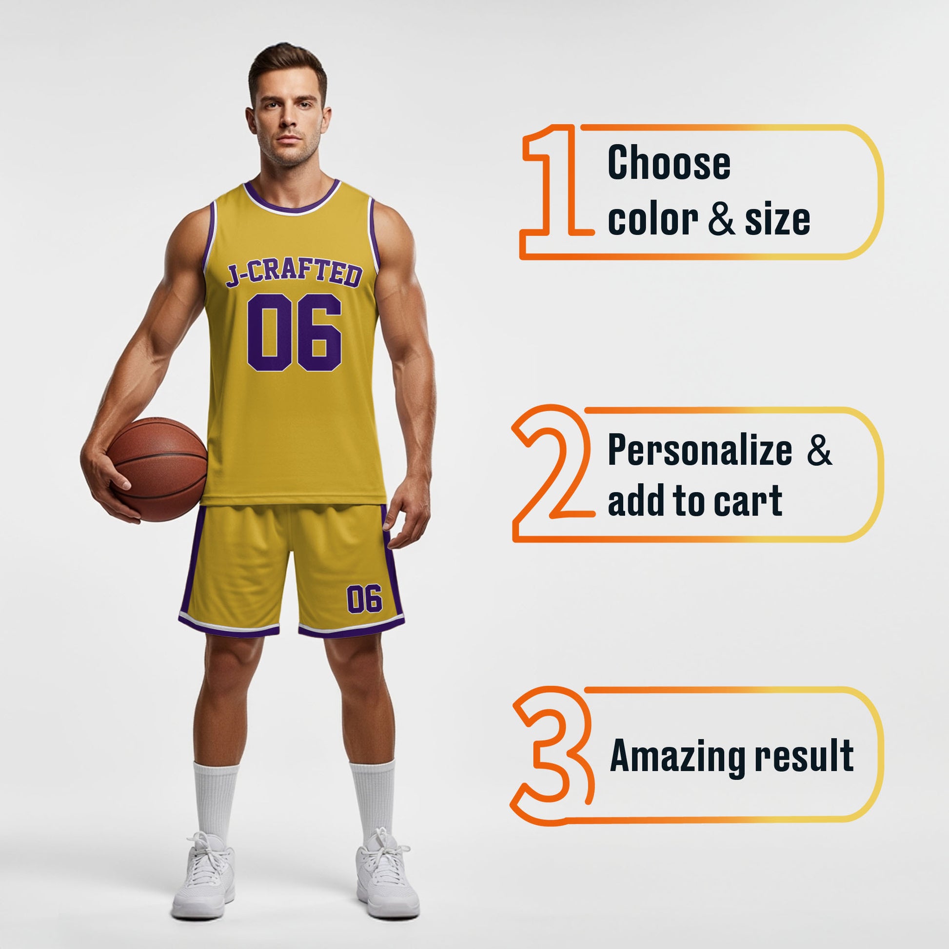 Custom Basketball Jersey Yellow White and Purple - Design Your Own