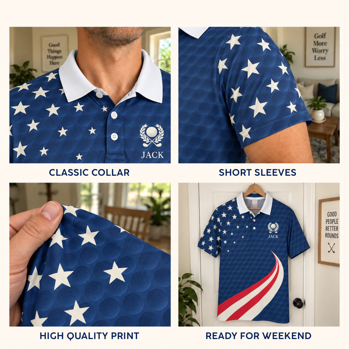 Custom Dimple Pattern Golf Polo - Add Your Name and Text