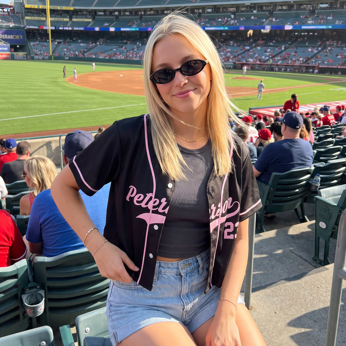 Custom Women's Crop Baseball Jersey Pink and Blue Gradient - Design Your Own