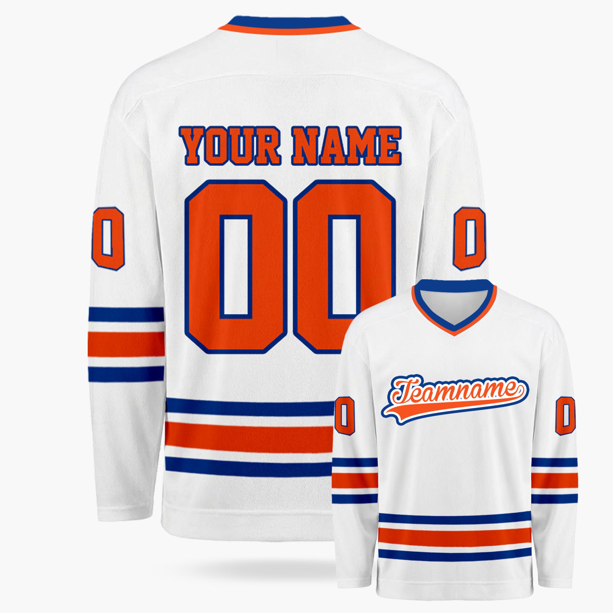 Custom Hockey Jersey White Navy and Orange - Design Your Own