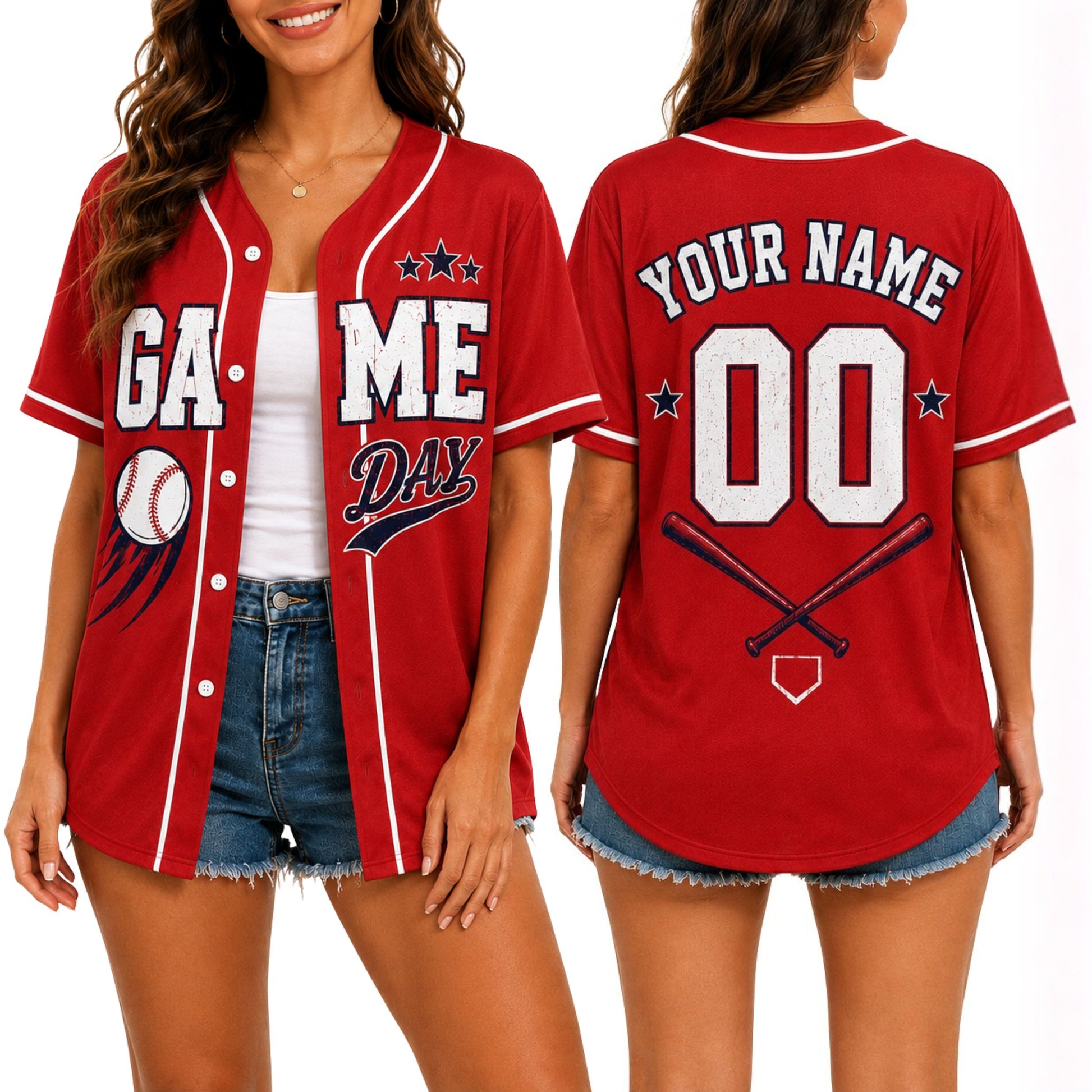 Custom Game Day Baseball Jersey Red - Design Your Own