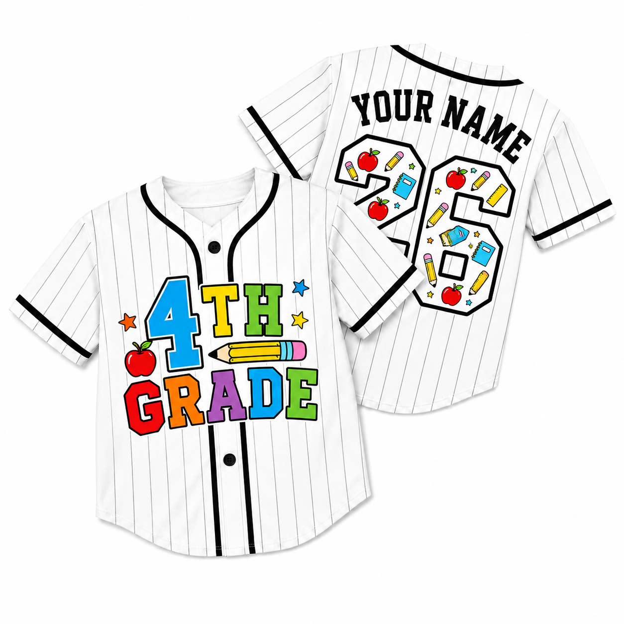 Custom Back to School Baseball Jersey Fourth Grade Design - Add Your Name and Number