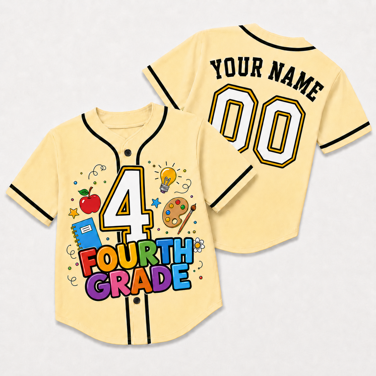 Custom First Day of School Baseball Jersey Fourth Grade Design - Add Your Name and Number
