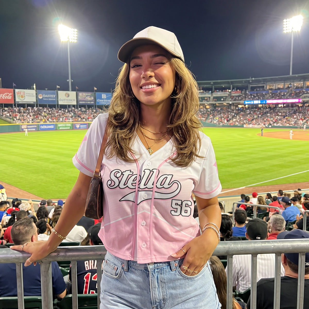 Custom Women's Crop Baseball Jersey Pink and Blue Gradient - Design Your Own