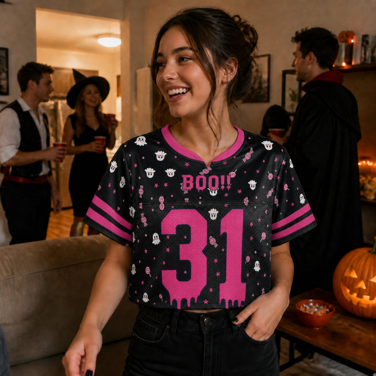 Custom Halloween Women's Crop Football Jersey Claw Scratch - Design Your Own