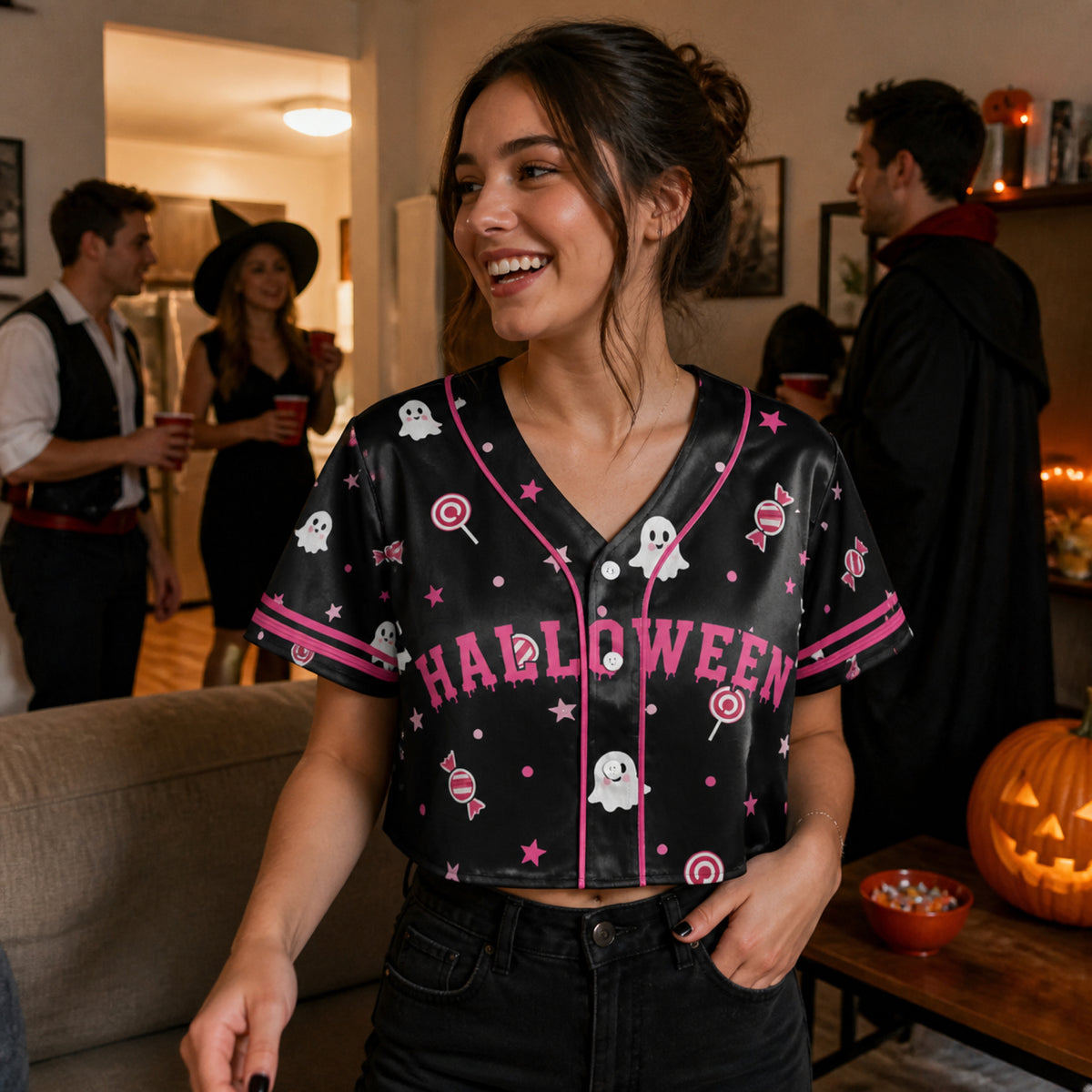 Custom Halloween Women's Crop Baseball Jersey Lavender Ghost - Design Your Own